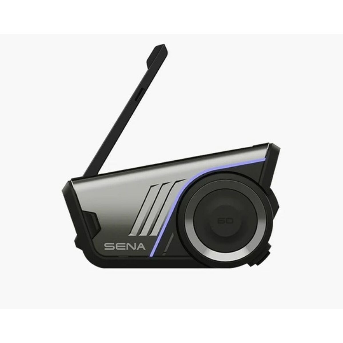 Czarno-srebrne urządzenie komunikacyjne Sena. Białe tło.