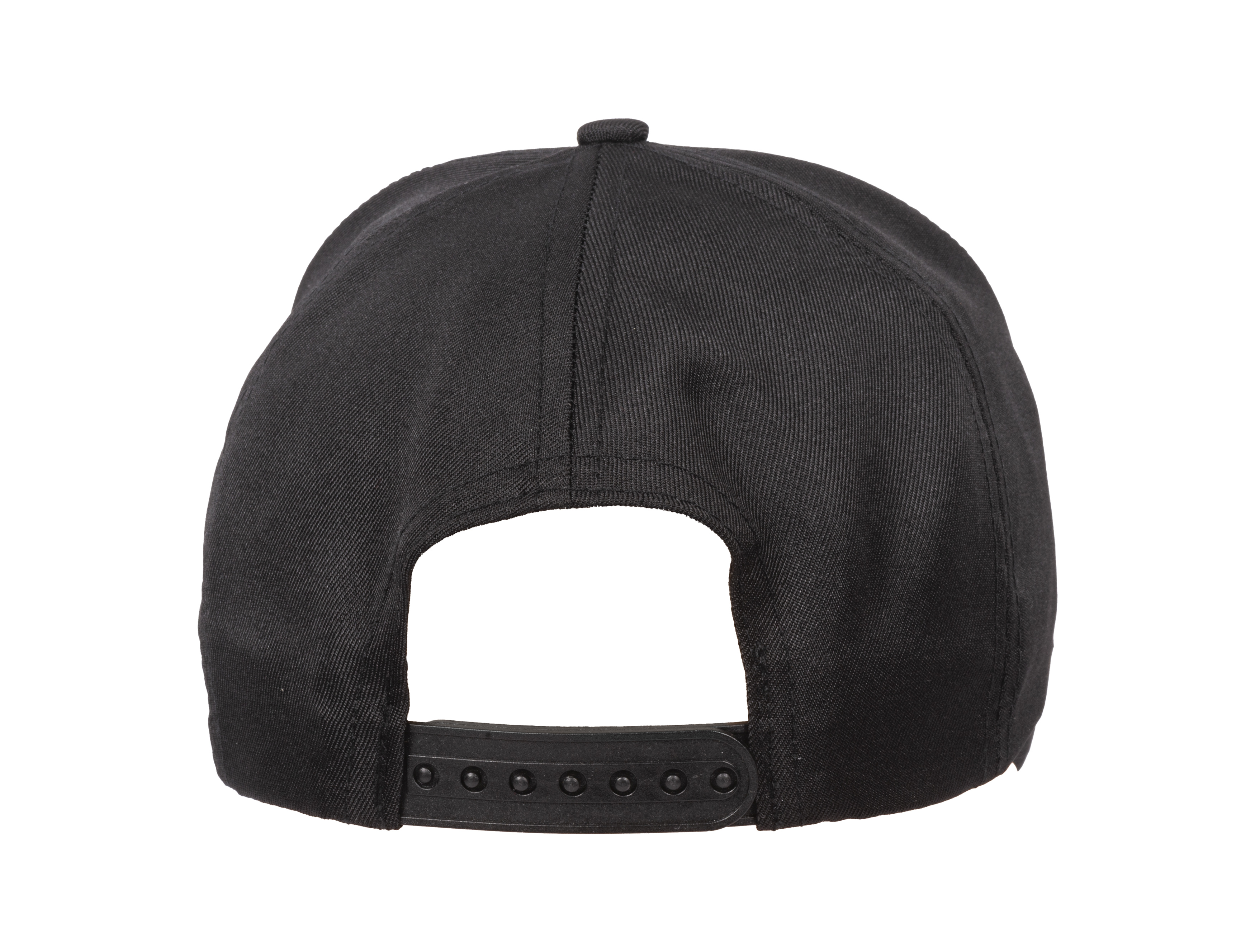 Schwarze Kappe mit gebogenem Schirm. Die Rückseite hat einen verstellbaren Riemen. Die Kappe ist schlicht, ohne Logo.