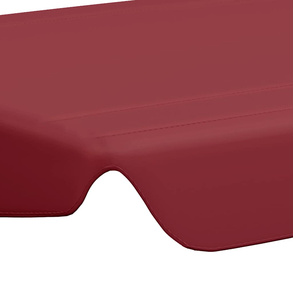 Primo piano di una tenda da sole rossa. L'immagine mostra la superficie della tenda da sole, con un bordo ondulato.