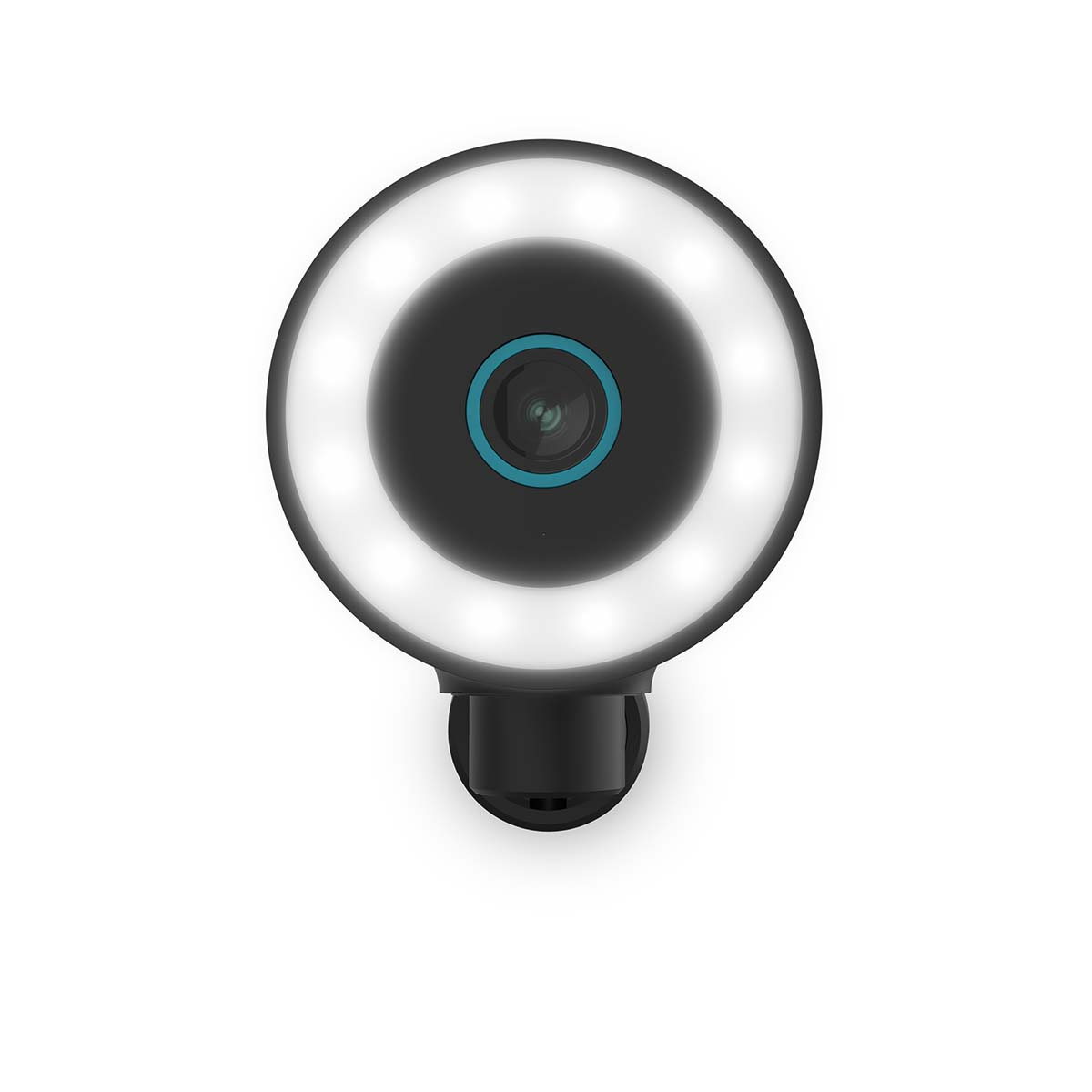 Een ronde, zwarte camera met een ringlicht eromheen.