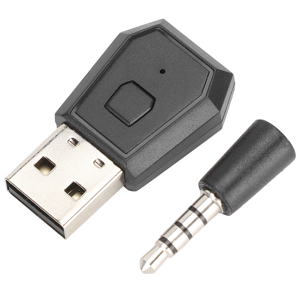 Schwarzer USB-Bluetooth-Adapter mit 3,5-mm-Audioanschluss.