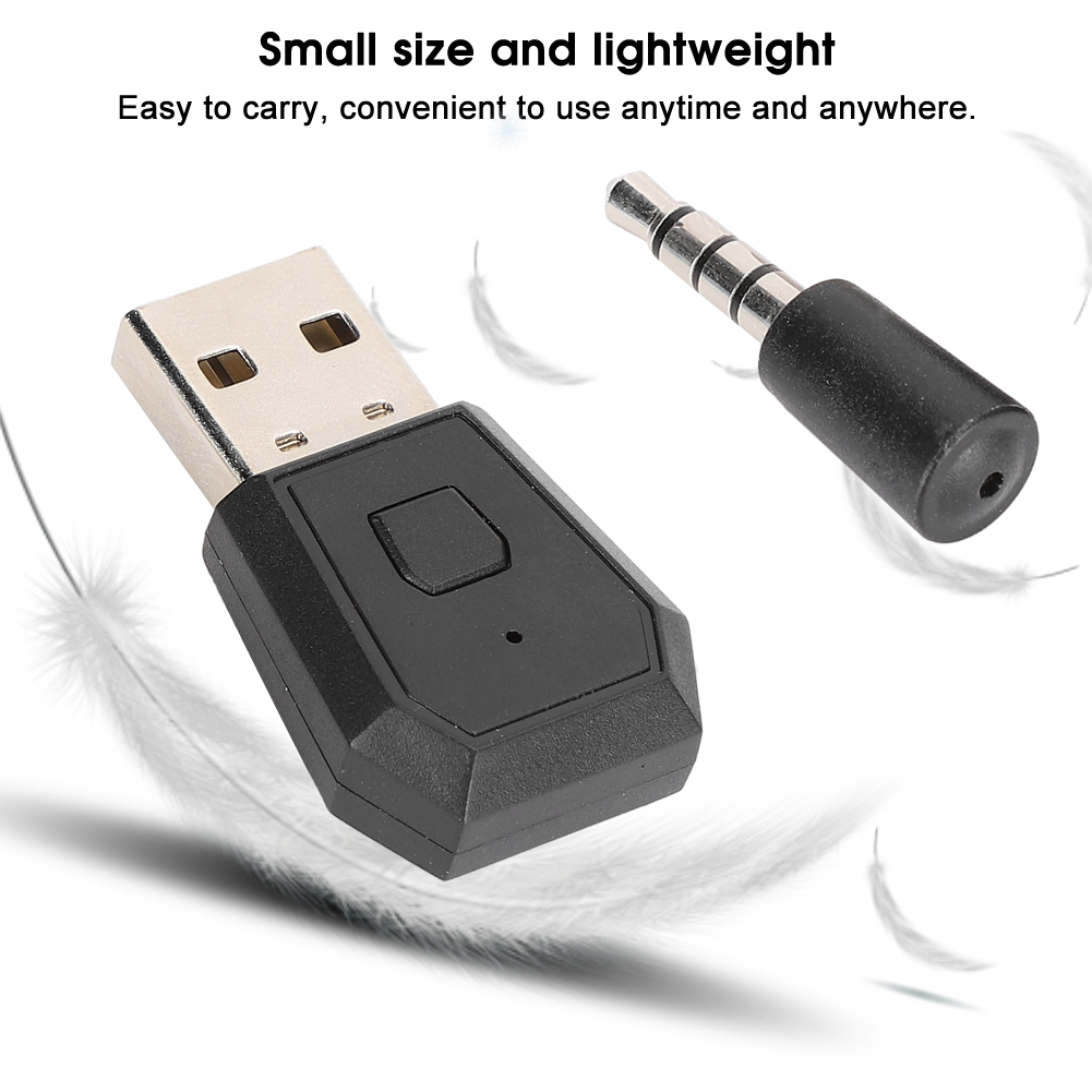 Ein schwarzer USB-Adapter und ein schwarzer Audioanschluss. Text oben sagt: Kleine Größe und leicht.