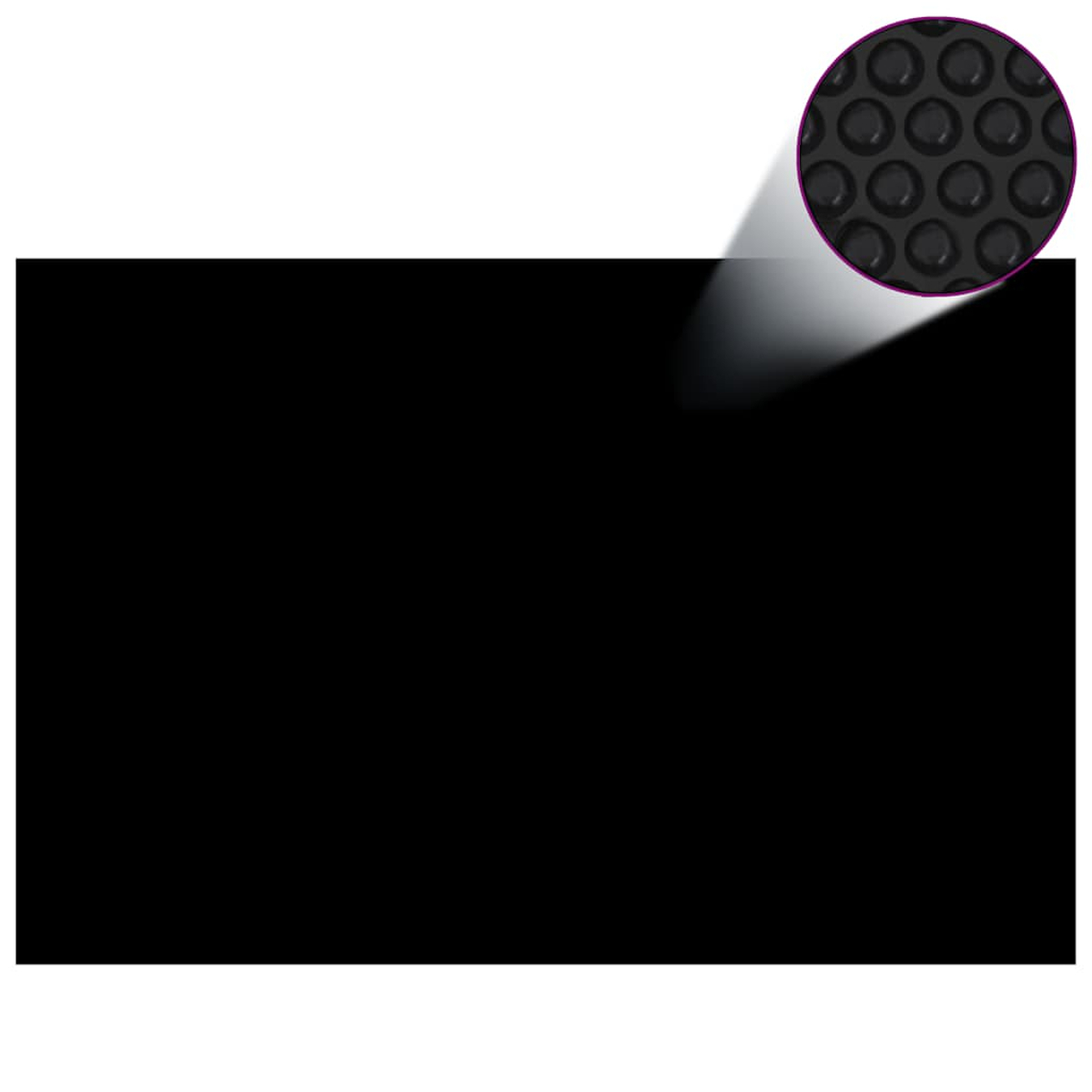 Schwarze Oberfläche mit einem Nahkreis schwarzer Blasen in der oberen rechten Ecke.