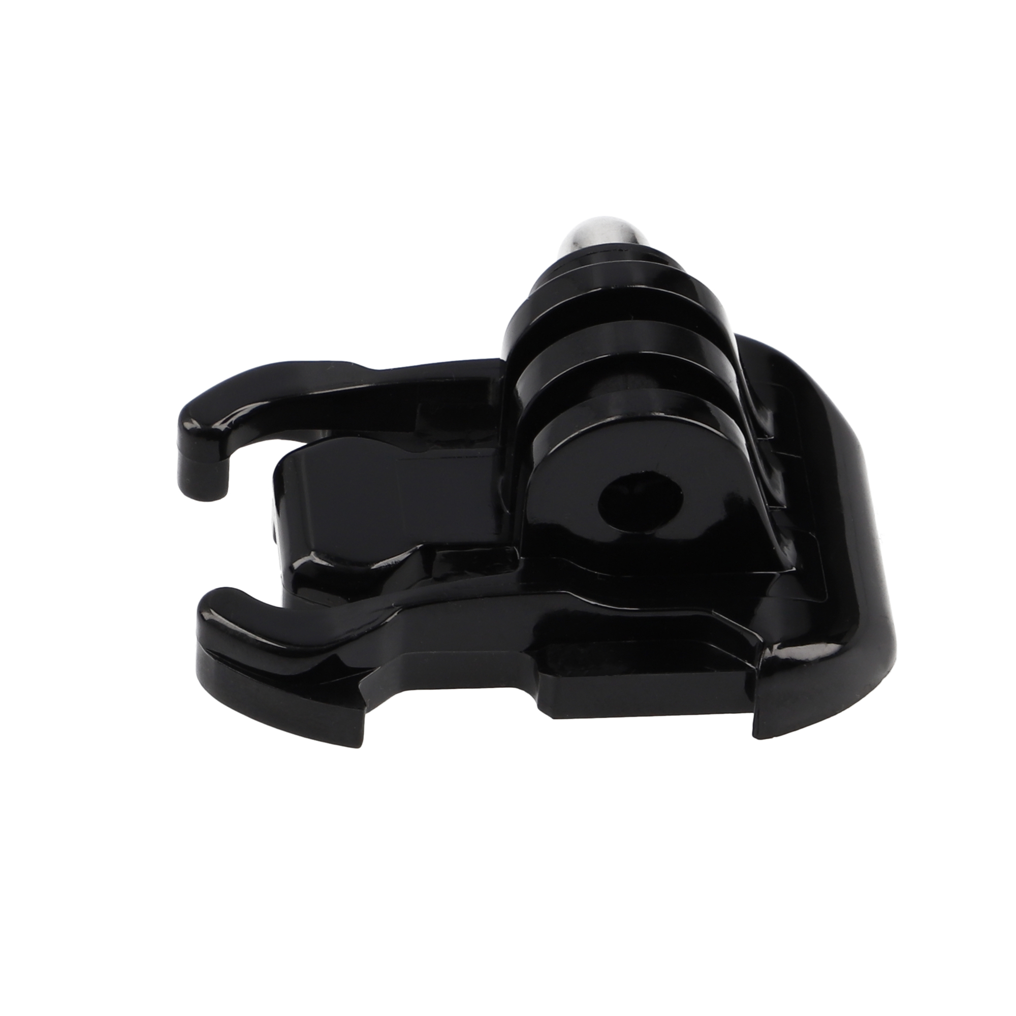 Eine schwarze GoPro-Halterung mit gebogenem Arm und mehreren Befestigungspunkten.