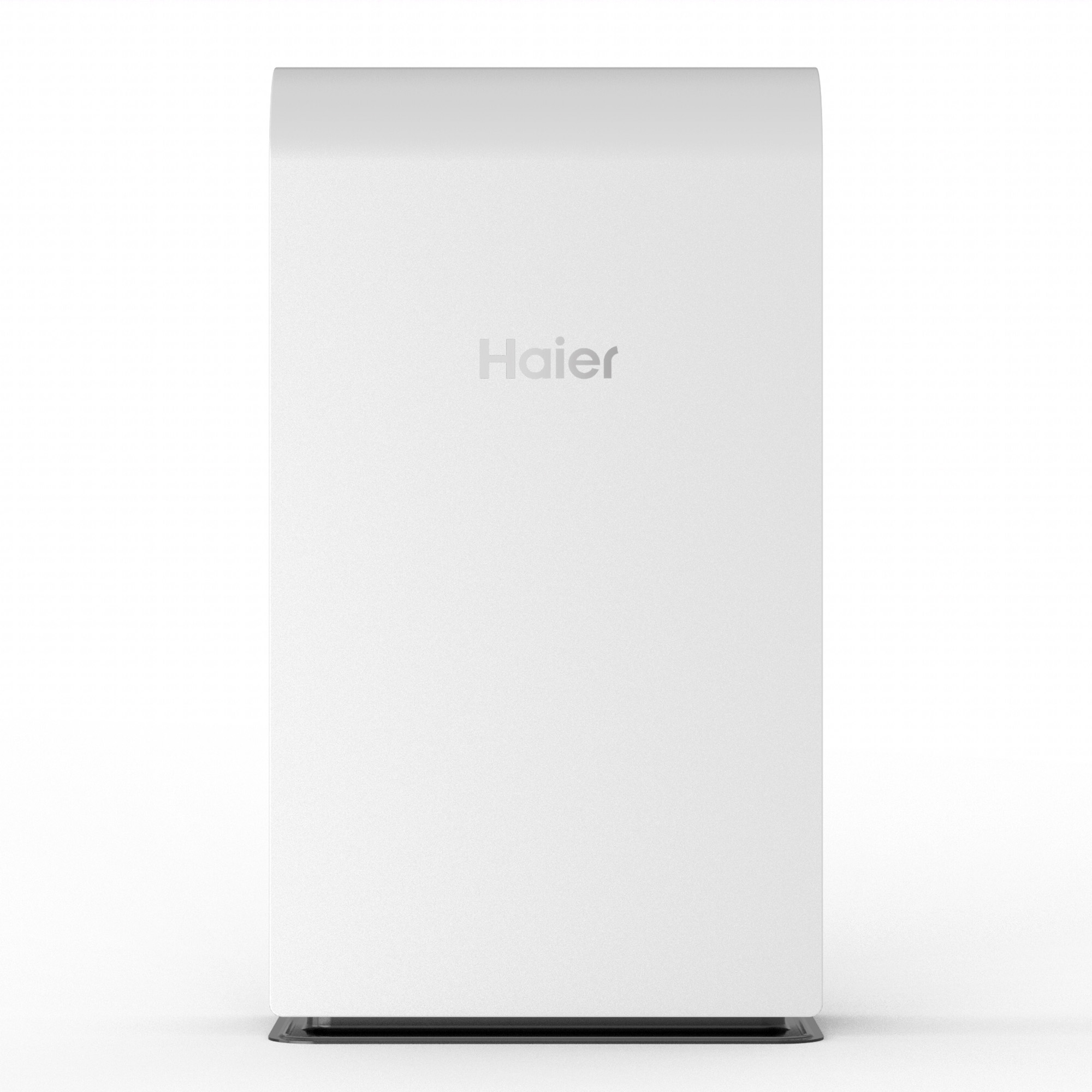 Ein weißer Luftreiniger mit der Aufschrift 'Haier'. Es ist ein schlankes, modernes Design.