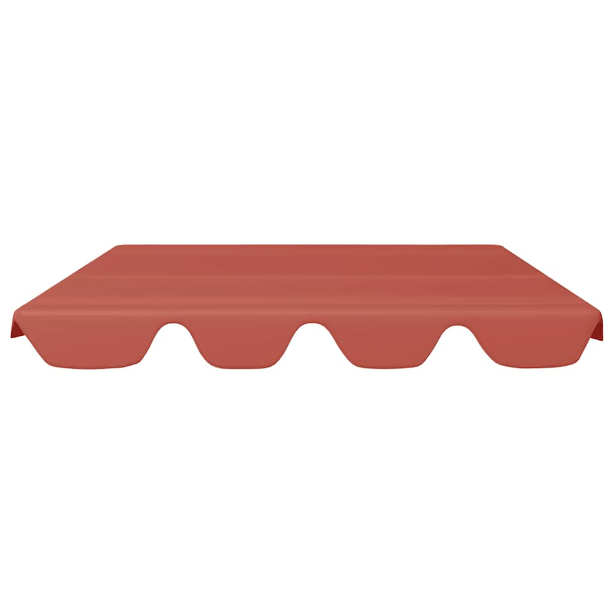Tenda rossa con bordo ondulato. Forma rettangolare, bordo frontale ondulato e superficie liscia.