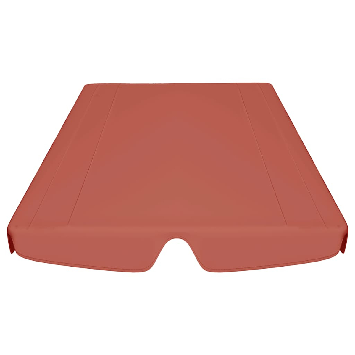 Una tenda rettangolare color terracotta con fondo curvo.