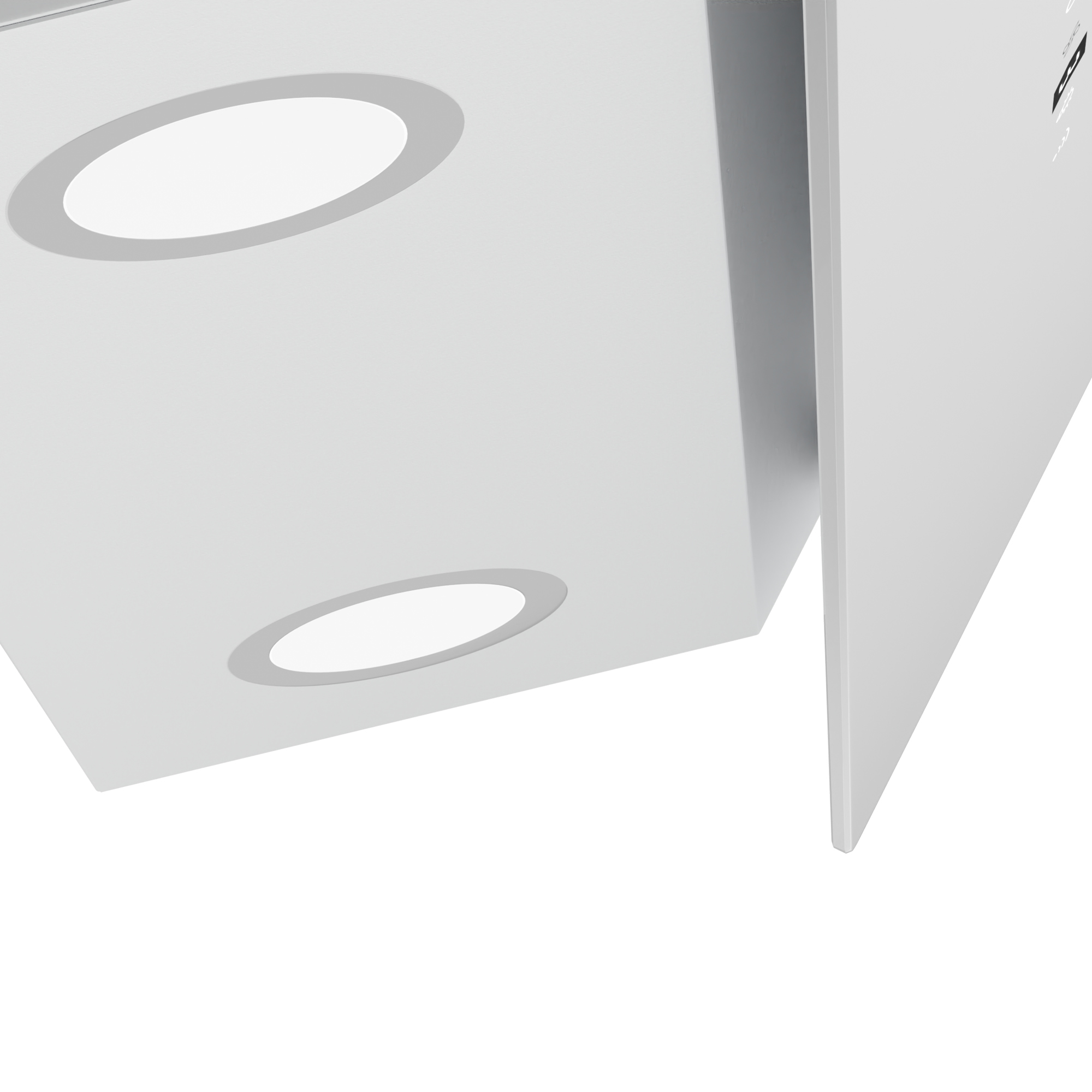Primer plano de una campana extractora blanca, se ven dos luces ovaladas.