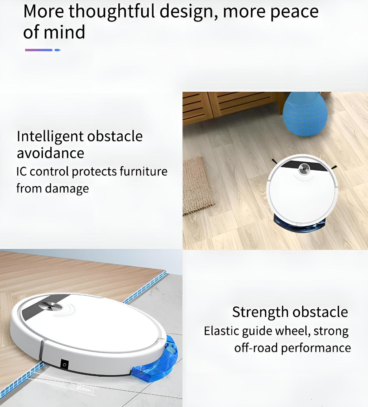 Roboter-Staubsauger, intelligente Hindernisvermeidung und Reinigung eines Holzbodens.