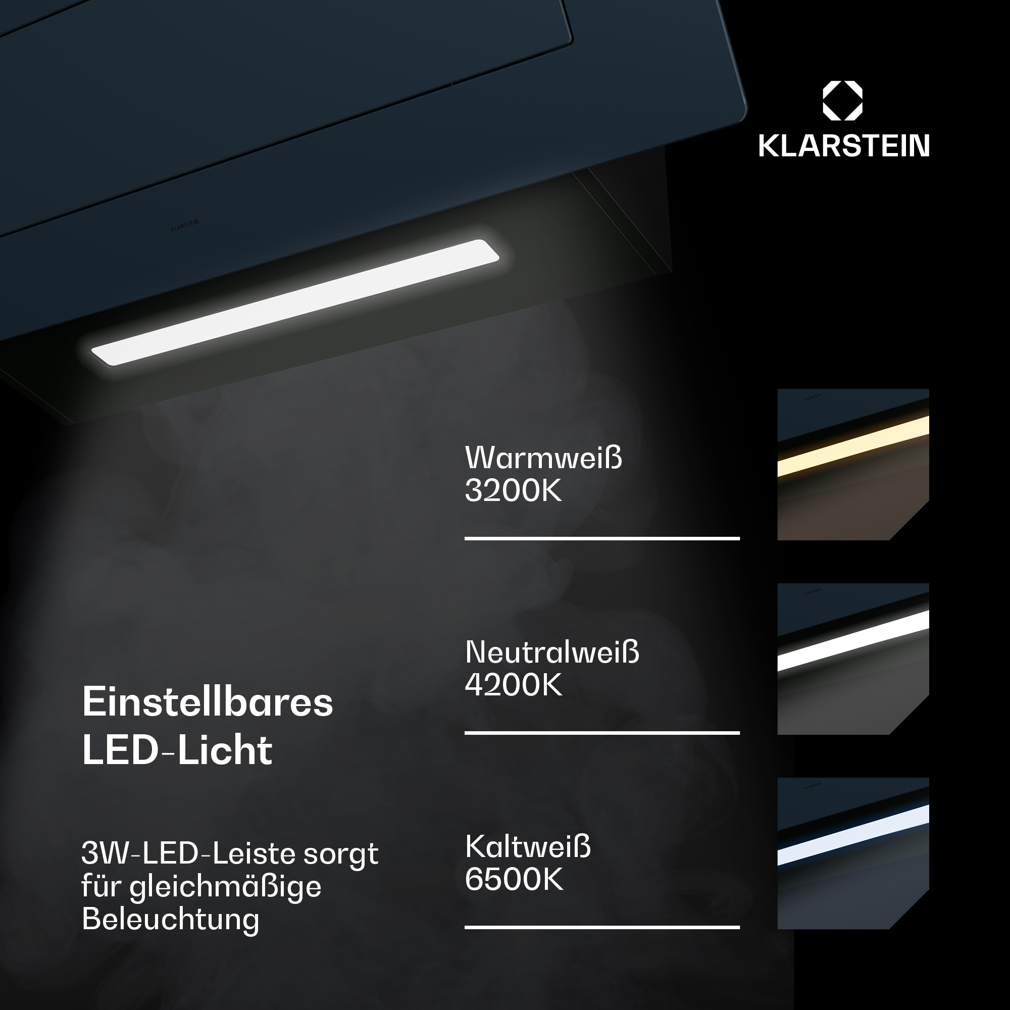 Primo piano di una ventola nera con impostazioni di luce LED regolabili e temperature di colore.