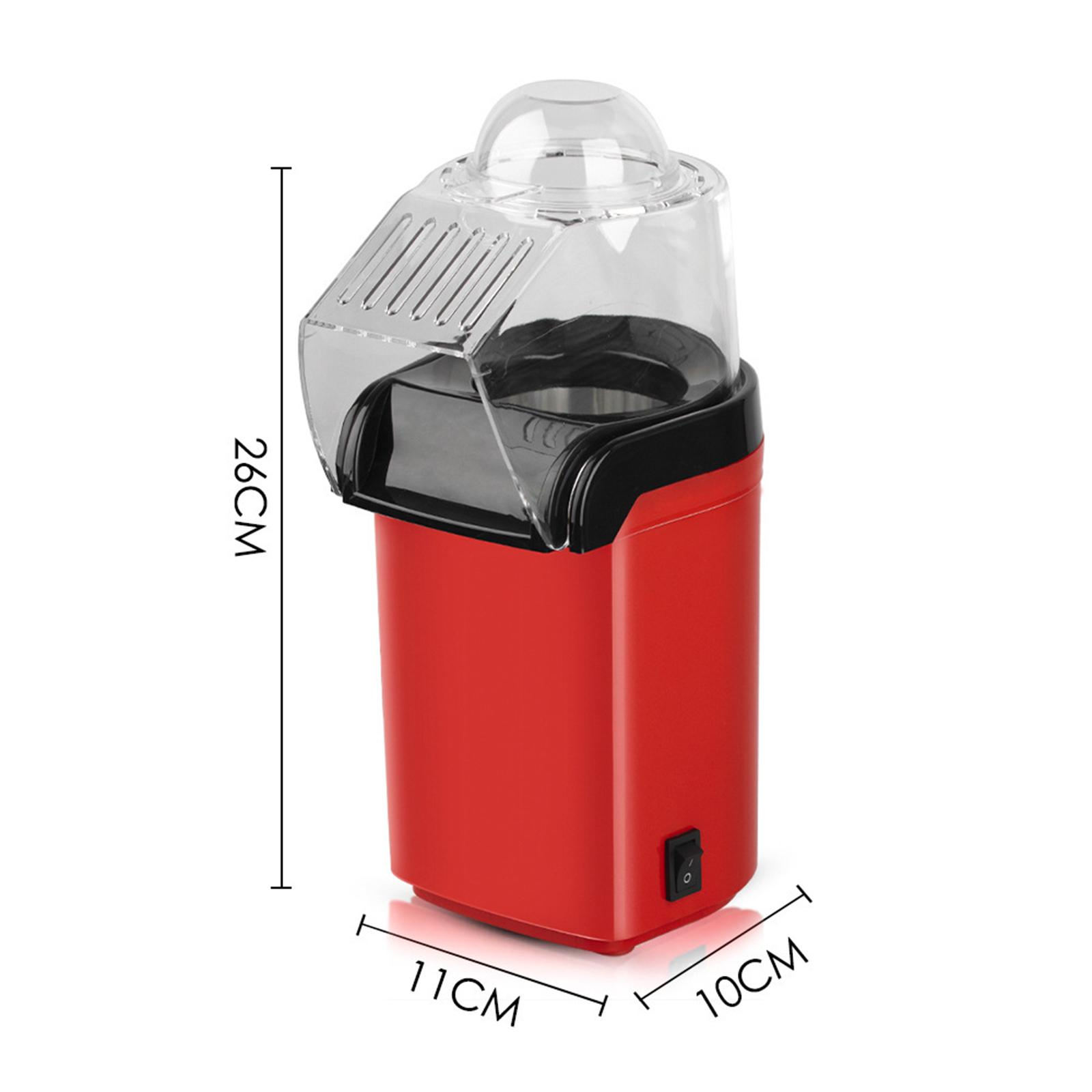 Rote Popcornmaschine mit den Maßen 26 cm Höhe, 11 cm Breite und 10 cm Tiefe.