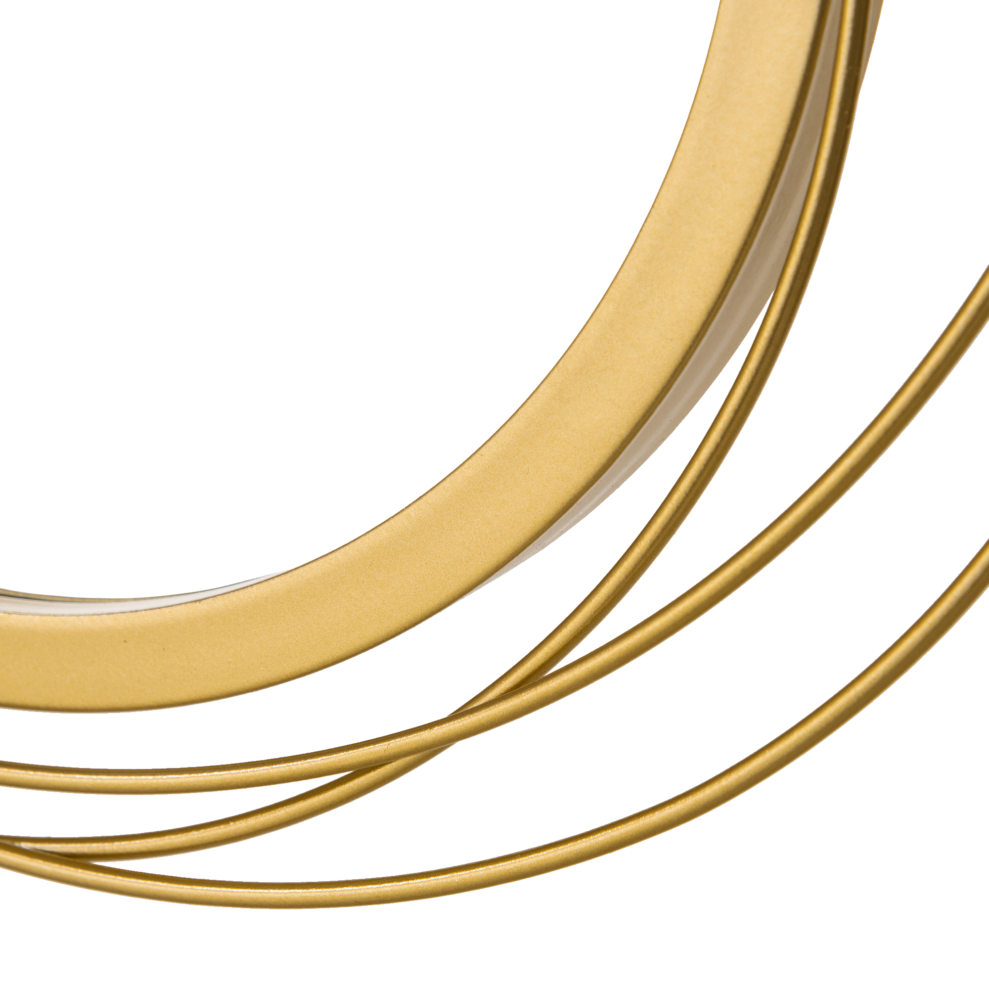 Nahaufnahme von goldenen Metallkreisen und -linien, Teil eines Spiegelrahmens.