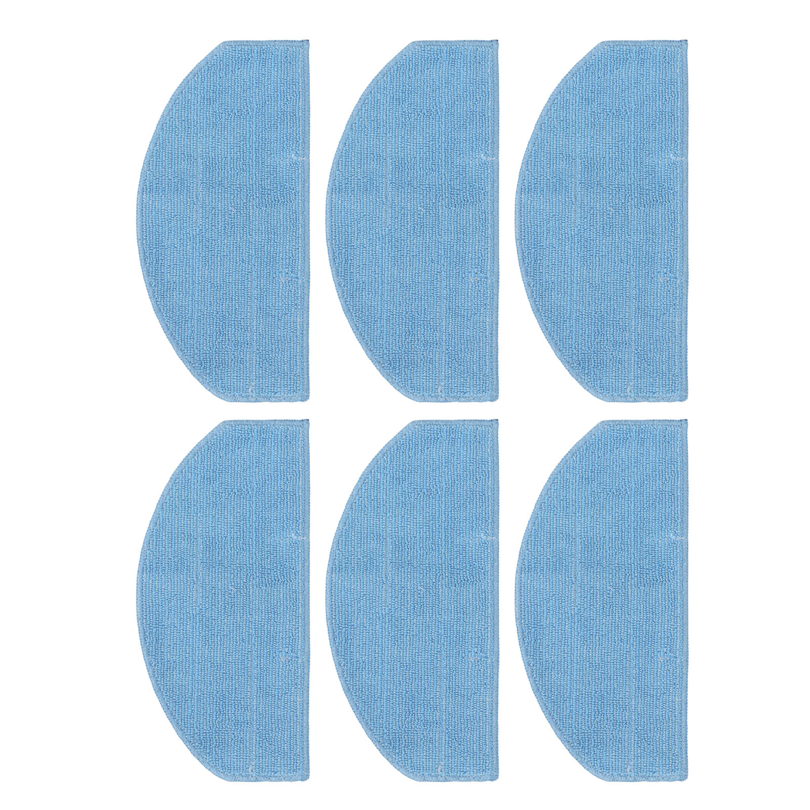 Sechs blaue, halbkreisförmige Reinigungspads, angeordnet in einem Raster, auf weißem Hintergrund.