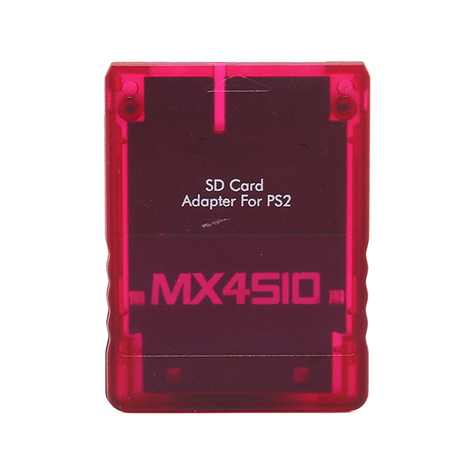 Ein roter SD-Kartenadapter für PS2 mit Text auf weißem Hintergrund.