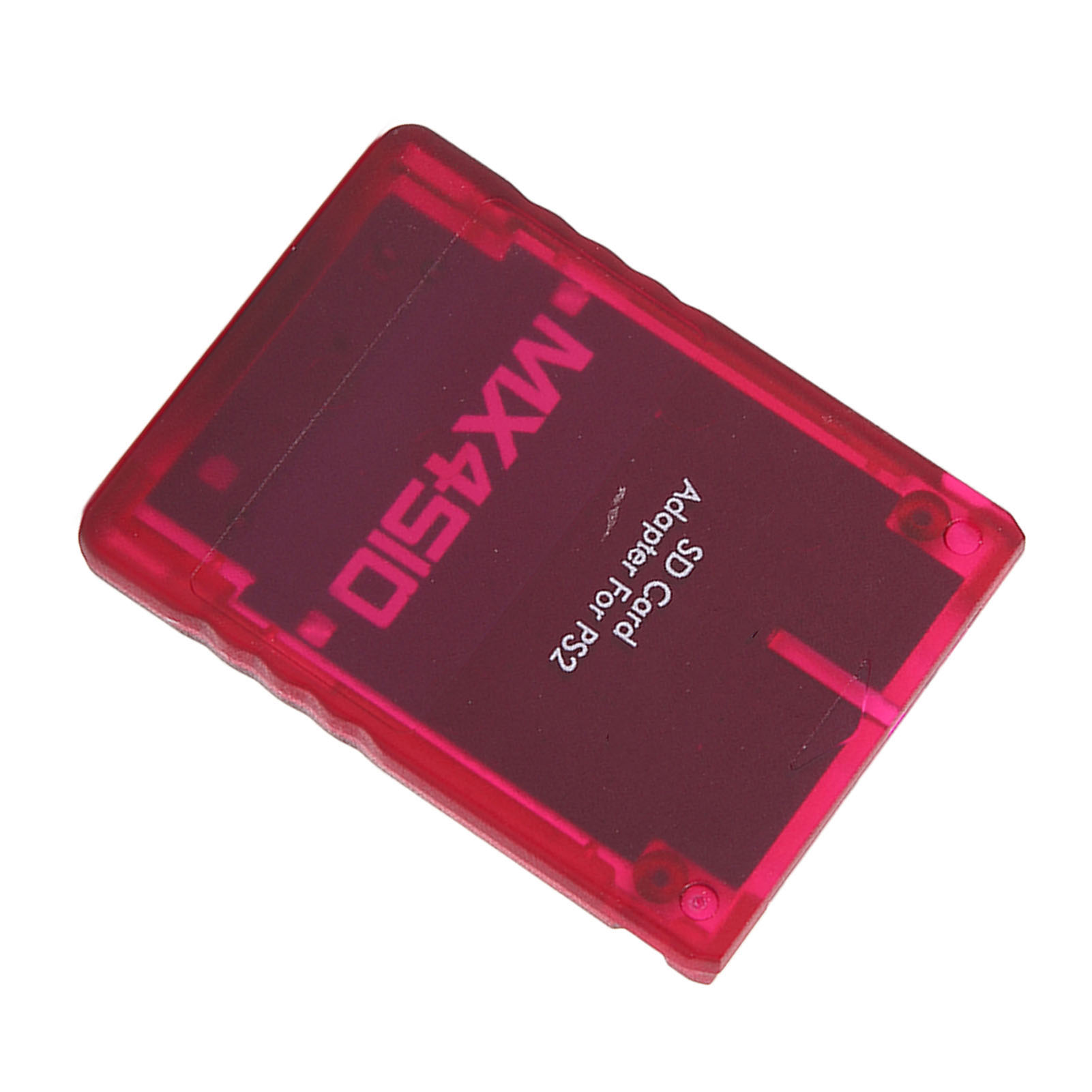 Ein roter SD-Kartenadapter für PS2. Der Text "SD Card Adapter For PS2" ist auf dem Adapter aufgedruckt.