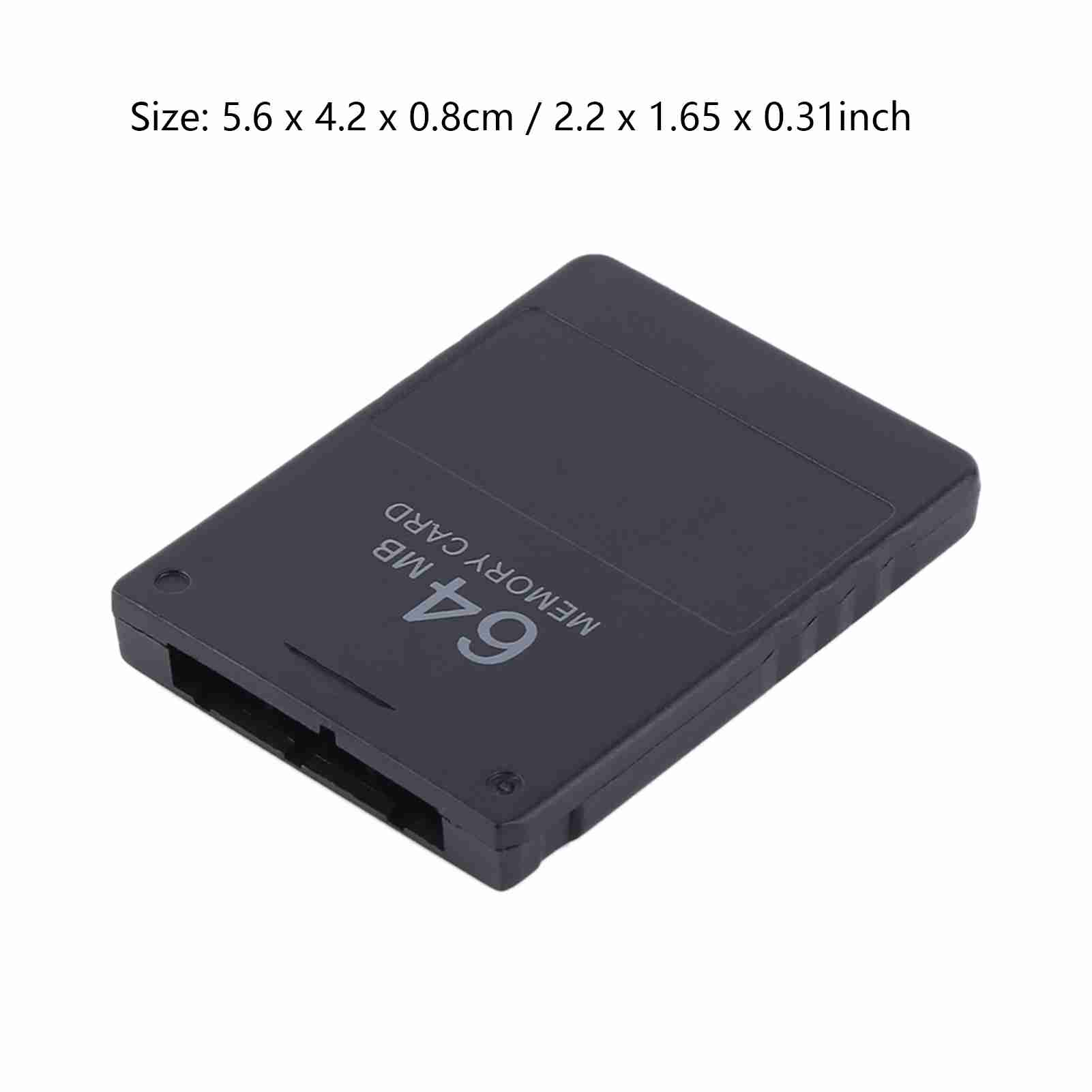 Eine schwarze 64 MB Speicherkarte mit aufgedruckten Abmessungen.