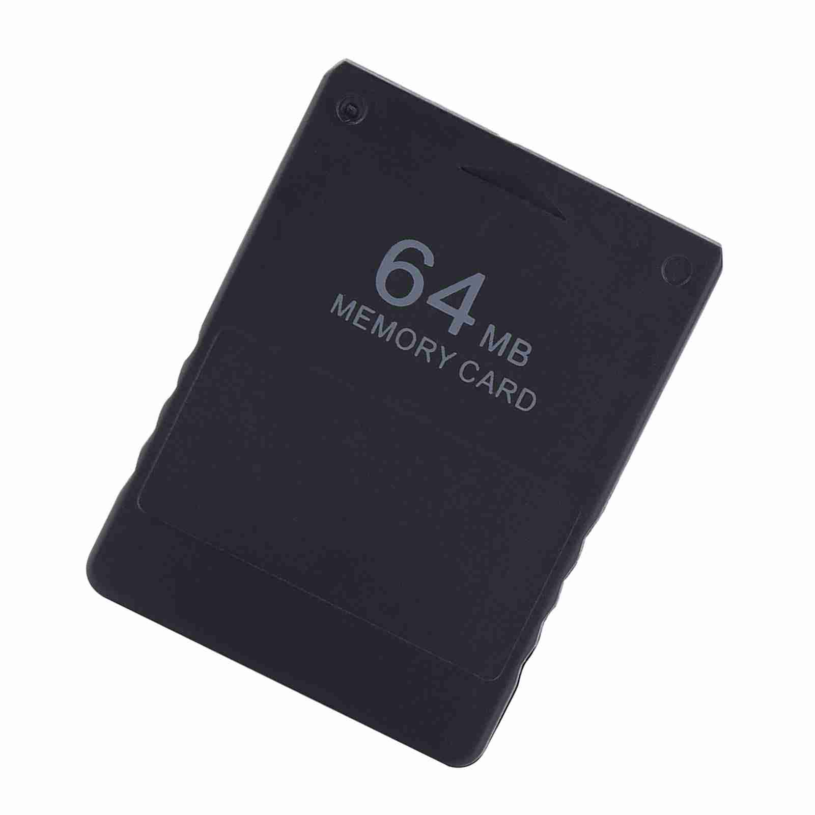 Schwarze 64-MB-Speicherkarte mit weißem Text auf weißem Hintergrund, die Speicherkapazität und Marke zeigt.