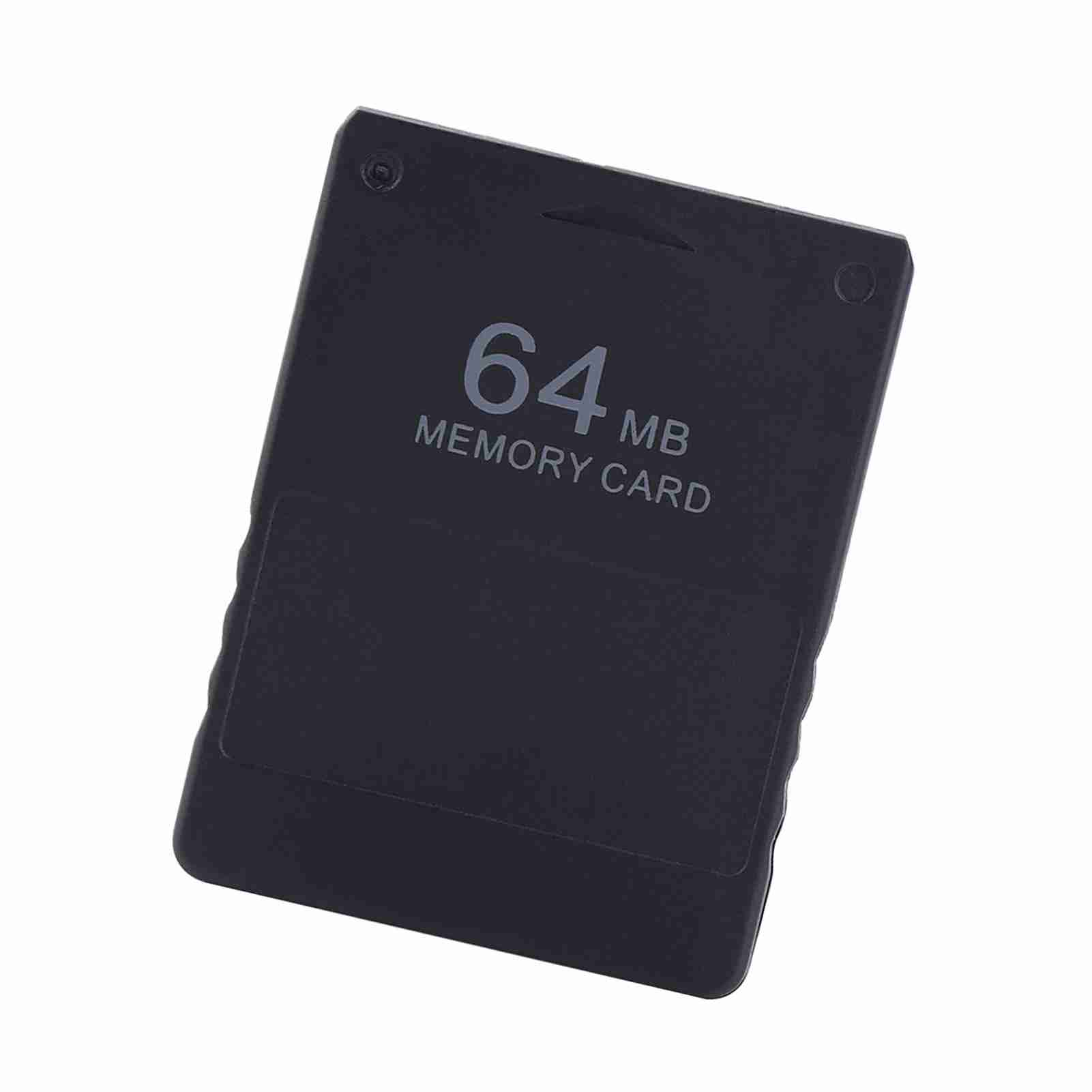 Eine schwarze 64-MB-Speicherkarte mit weißem Text auf weißem Hintergrund, die die Speicherkapazität für Spiele anzeigt.