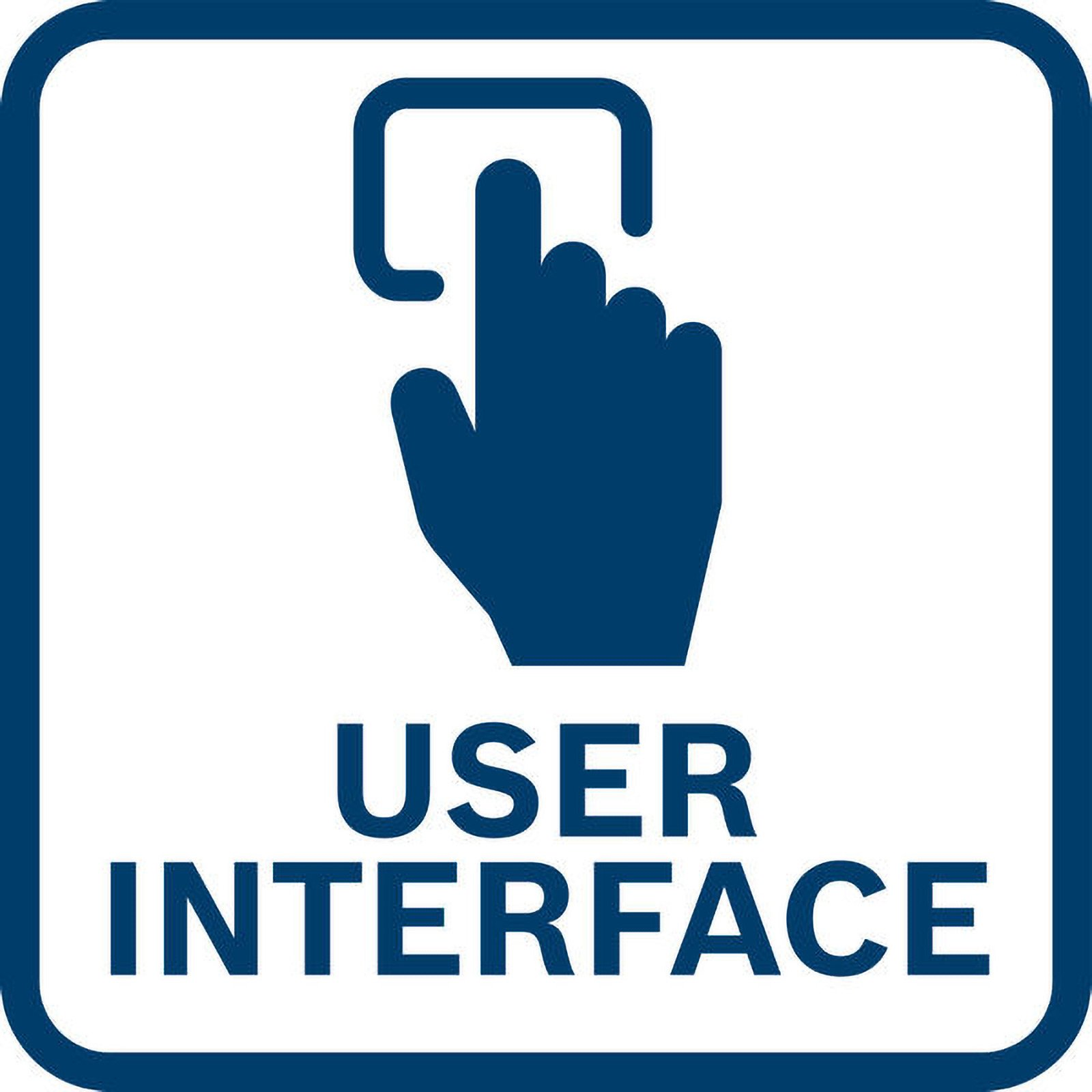 Bir el simgesi ve beyaz 'USER INTERFACE' metni olan mavi bir kare. Arka plan beyazdır.