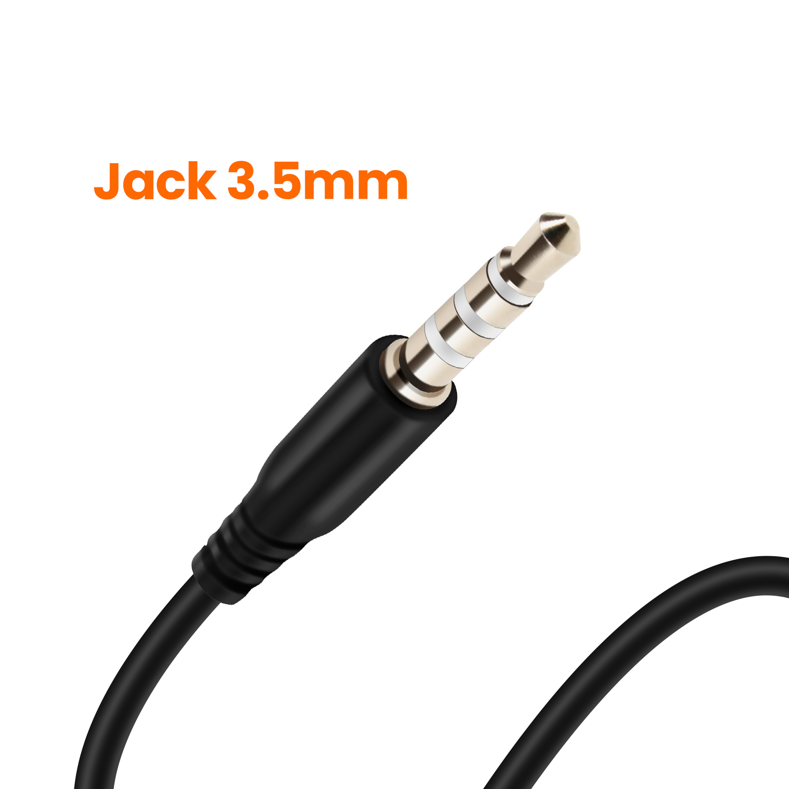 Un connettore jack da 3,5 mm, in primo piano su sfondo bianco, con le parole 'Jack 3.5mm'.