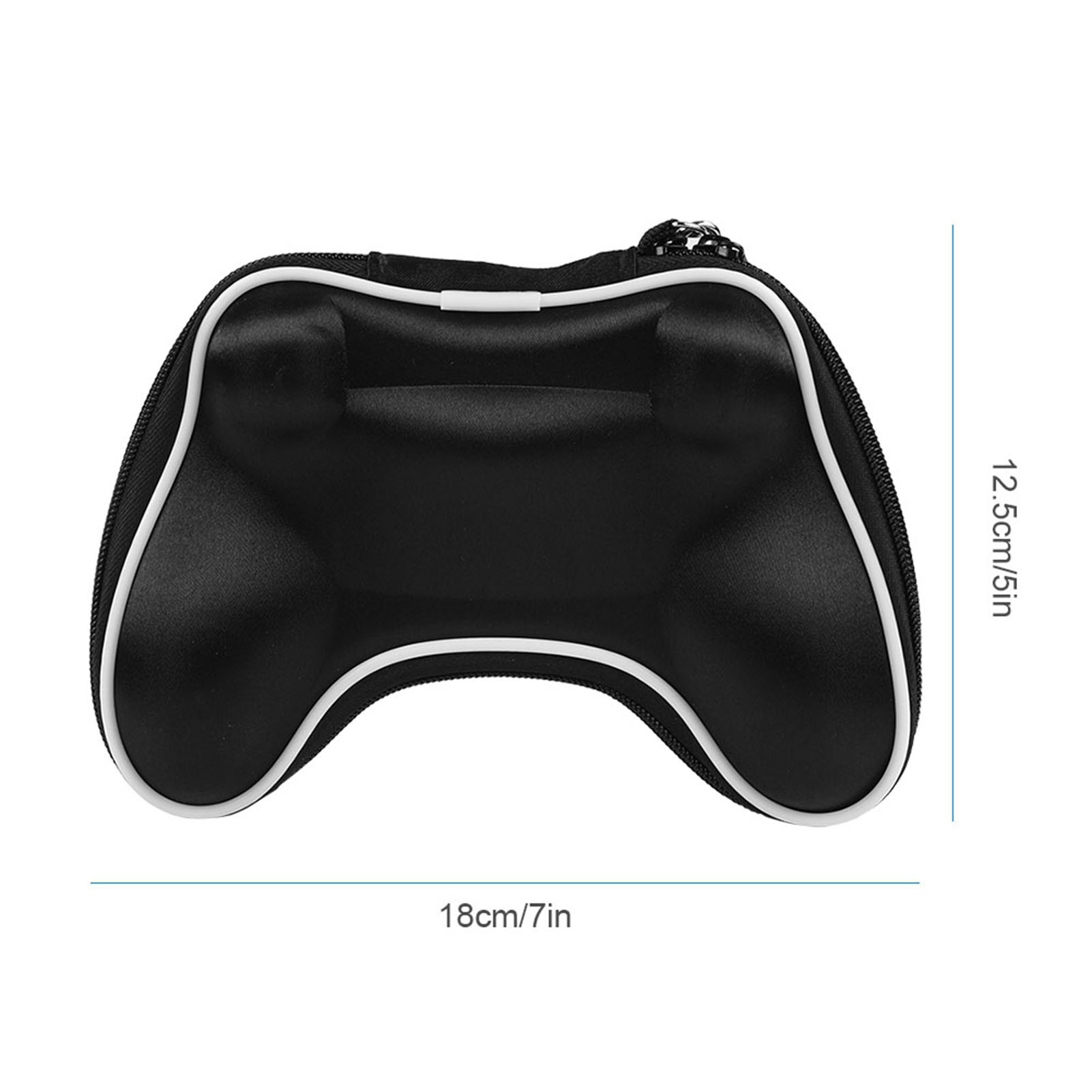 Eine schwarze Controller-Hülle mit weißer Umrandung, geformt wie ein Gamepad, auf weißem Hintergrund.