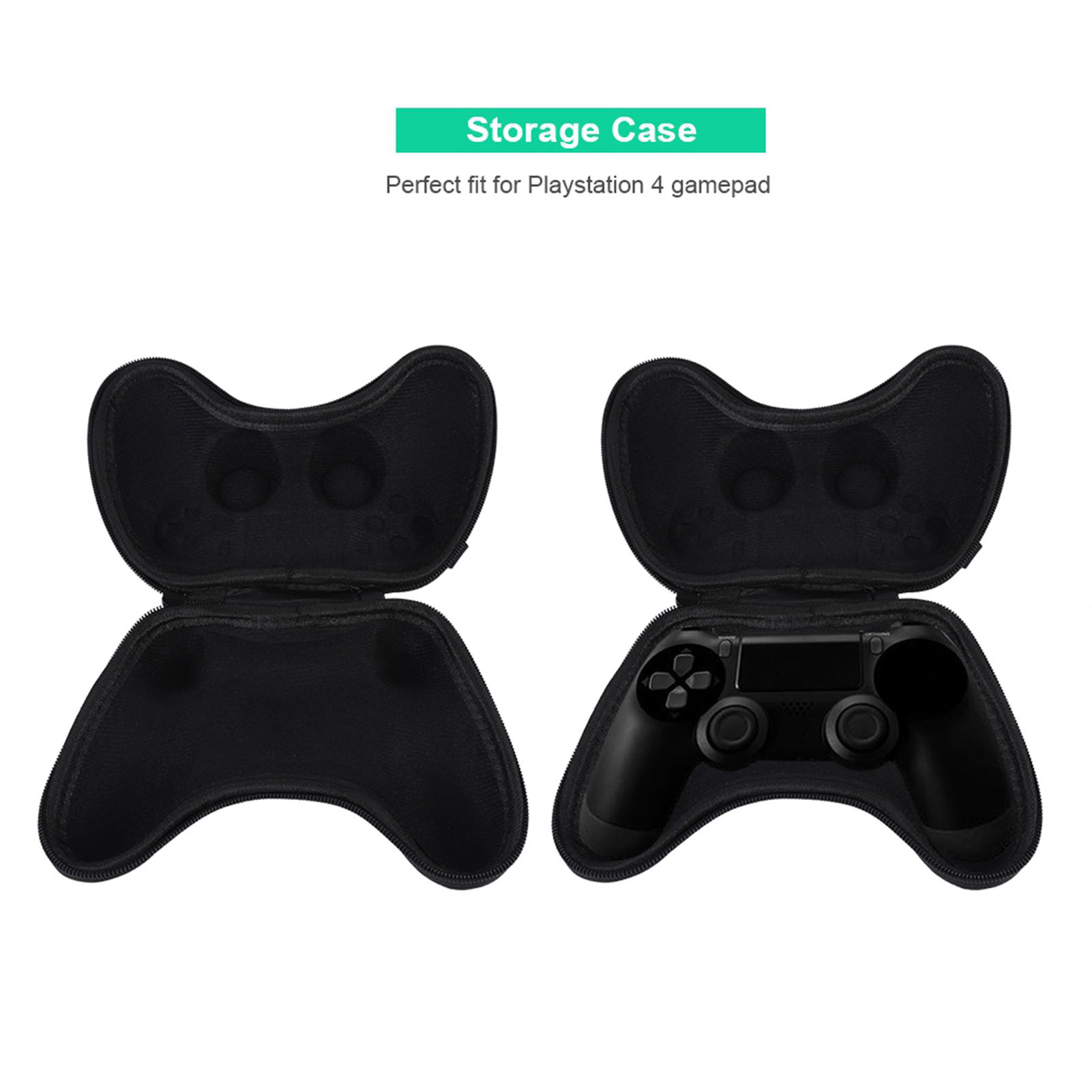 Zwei schwarze Controller-Hüllen, eine offen mit einem Controller. Weißer Hintergrund.