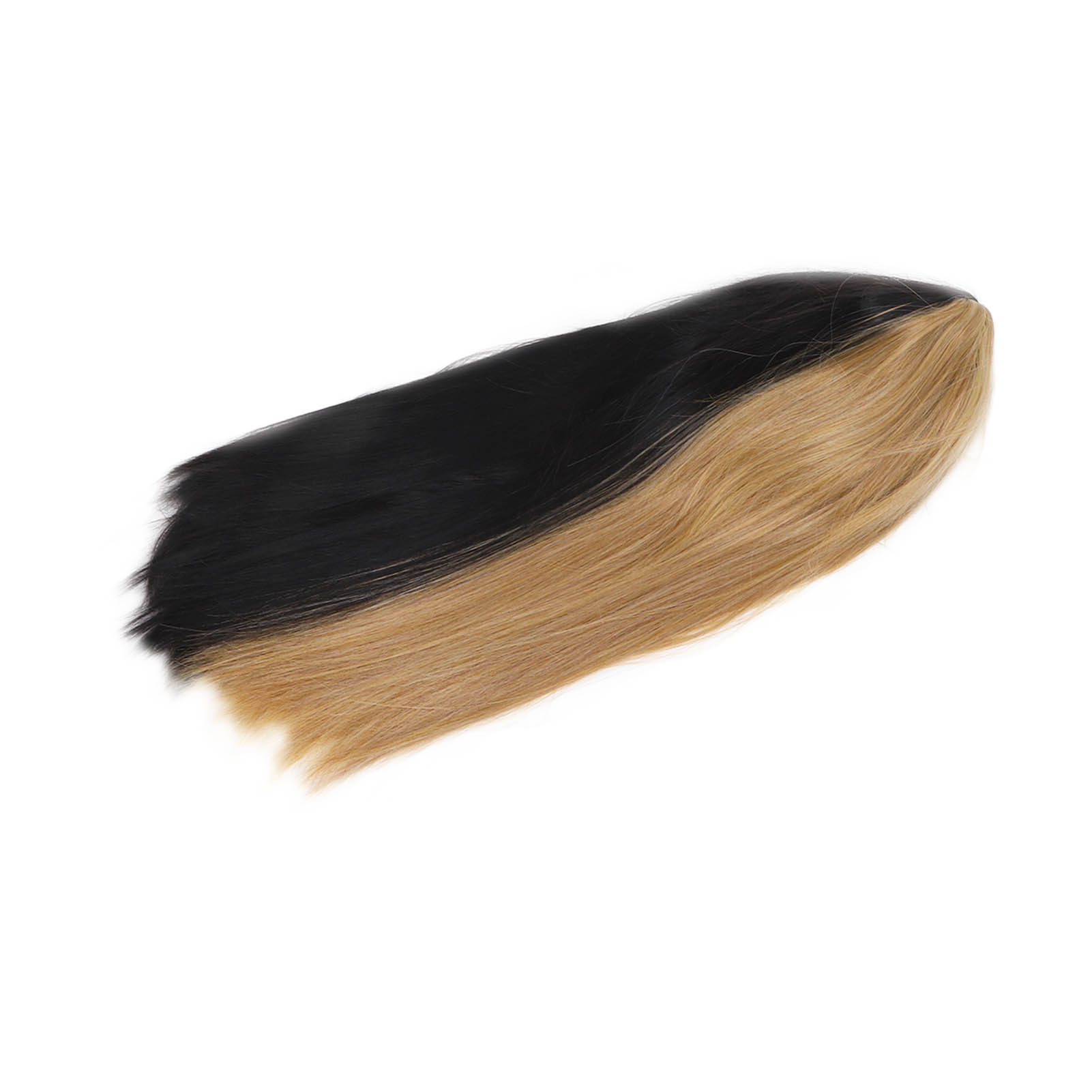 Eine Haarverlängerung mit schwarzen und blonden Abschnitten auf weißem Hintergrund.