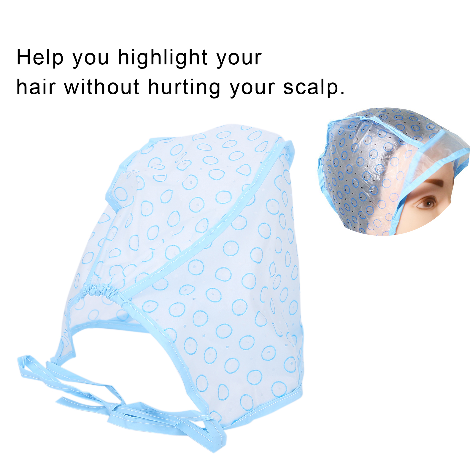 Eine blaue Kappe mit weißen Punkten, zum Hervorheben der Haare, ohne die Kopfhaut zu verletzen.