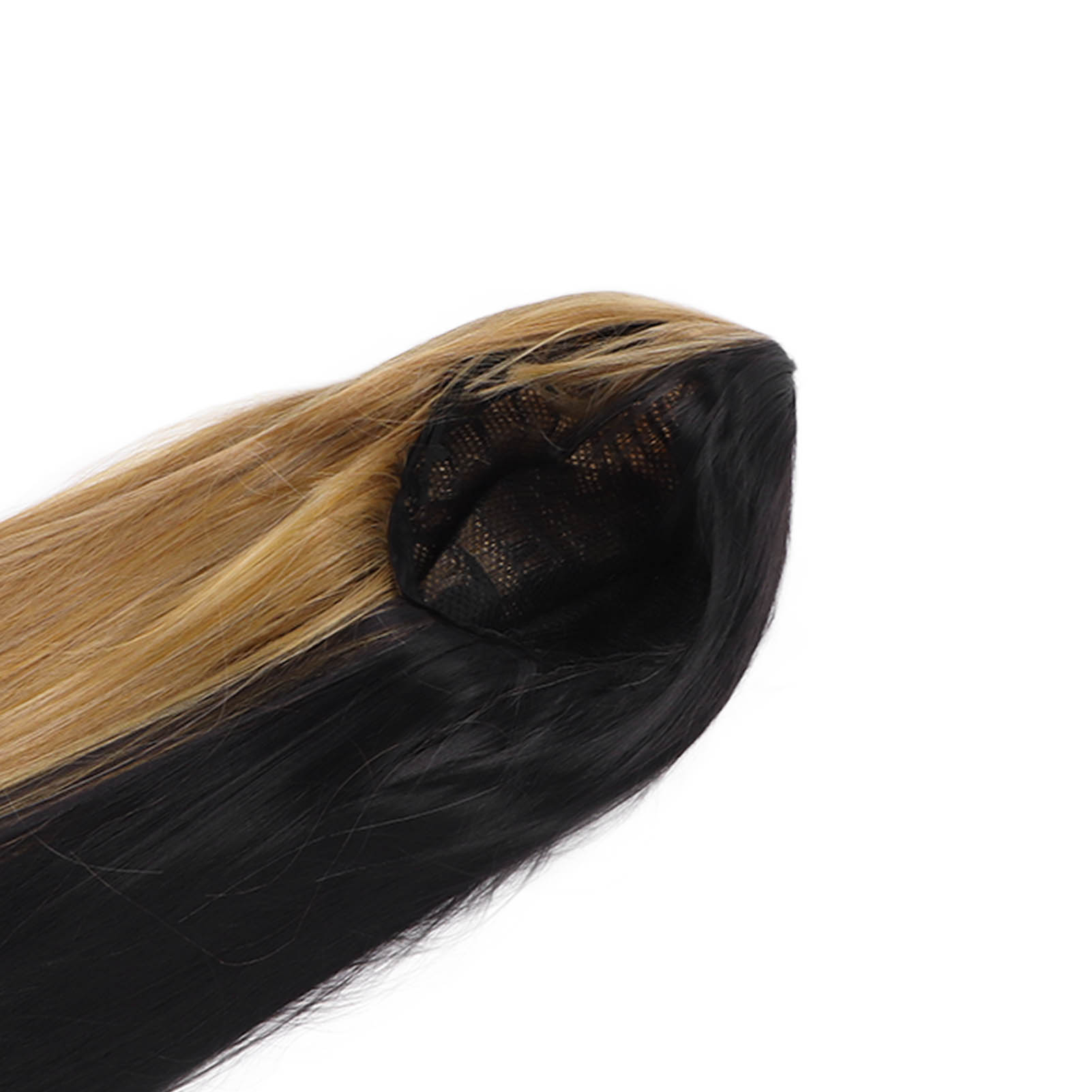 Eine Haarverlängerung mit schwarzem und blondem Haar, mit dunkler Netzbasis.