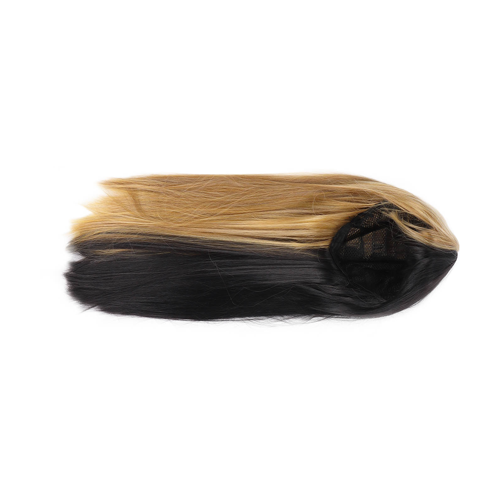 Eine Haarverlängerung mit schwarzem und blondem Haar, Draufsicht.