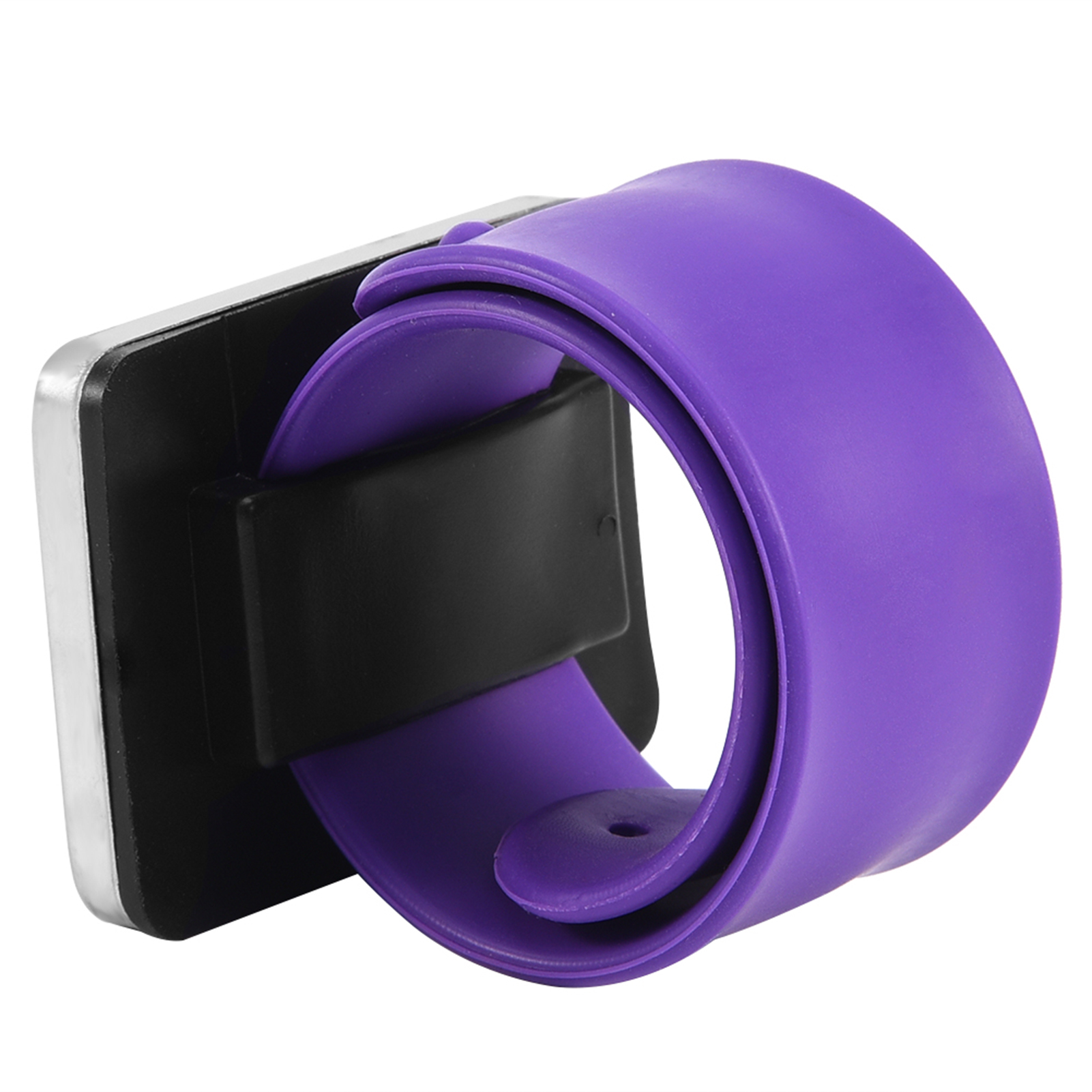 Lila Armband gewickelt, schwarzer quadratischer Verschluss.