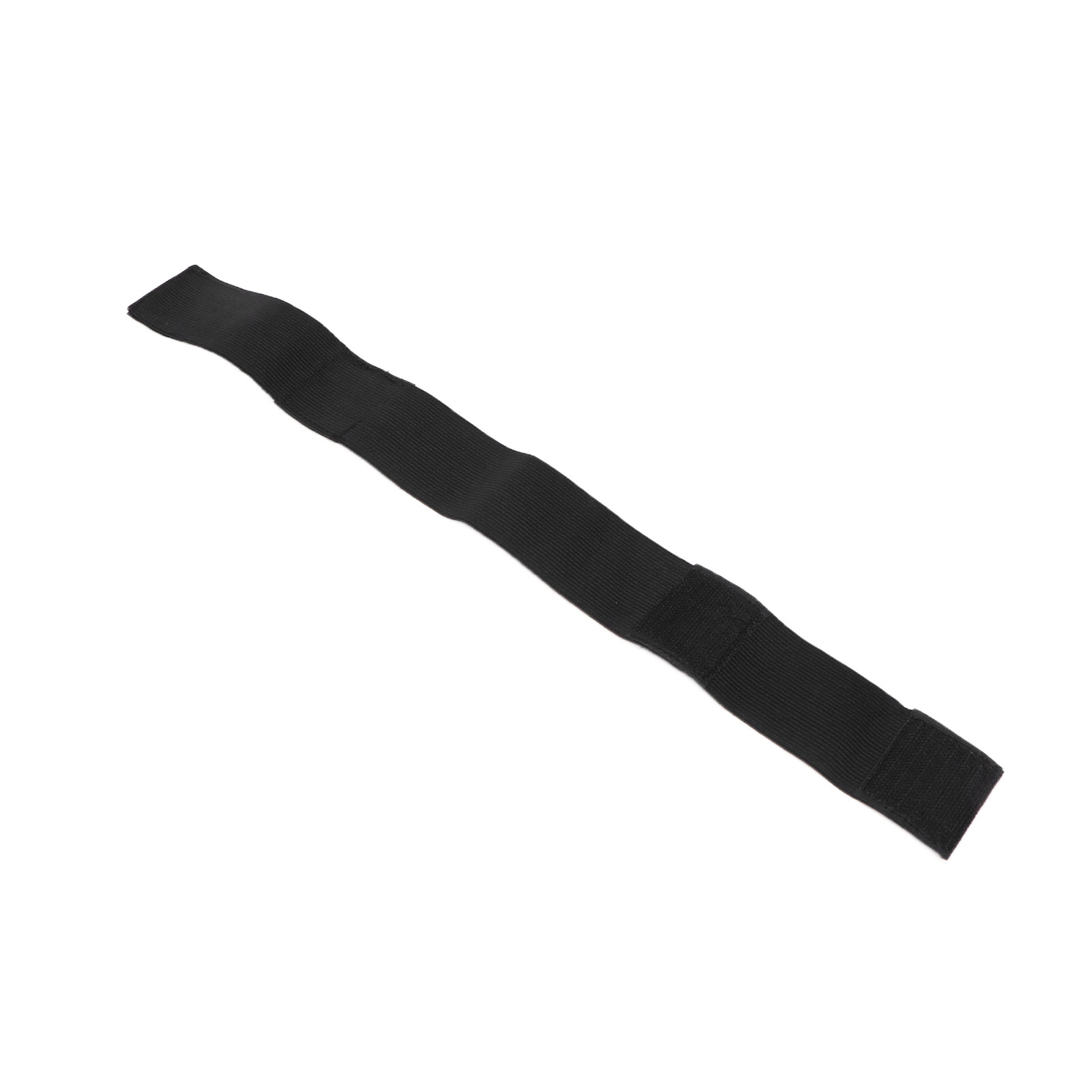 Ein langes, schwarzes Gummiband. Es hat Klettverschlüsse.