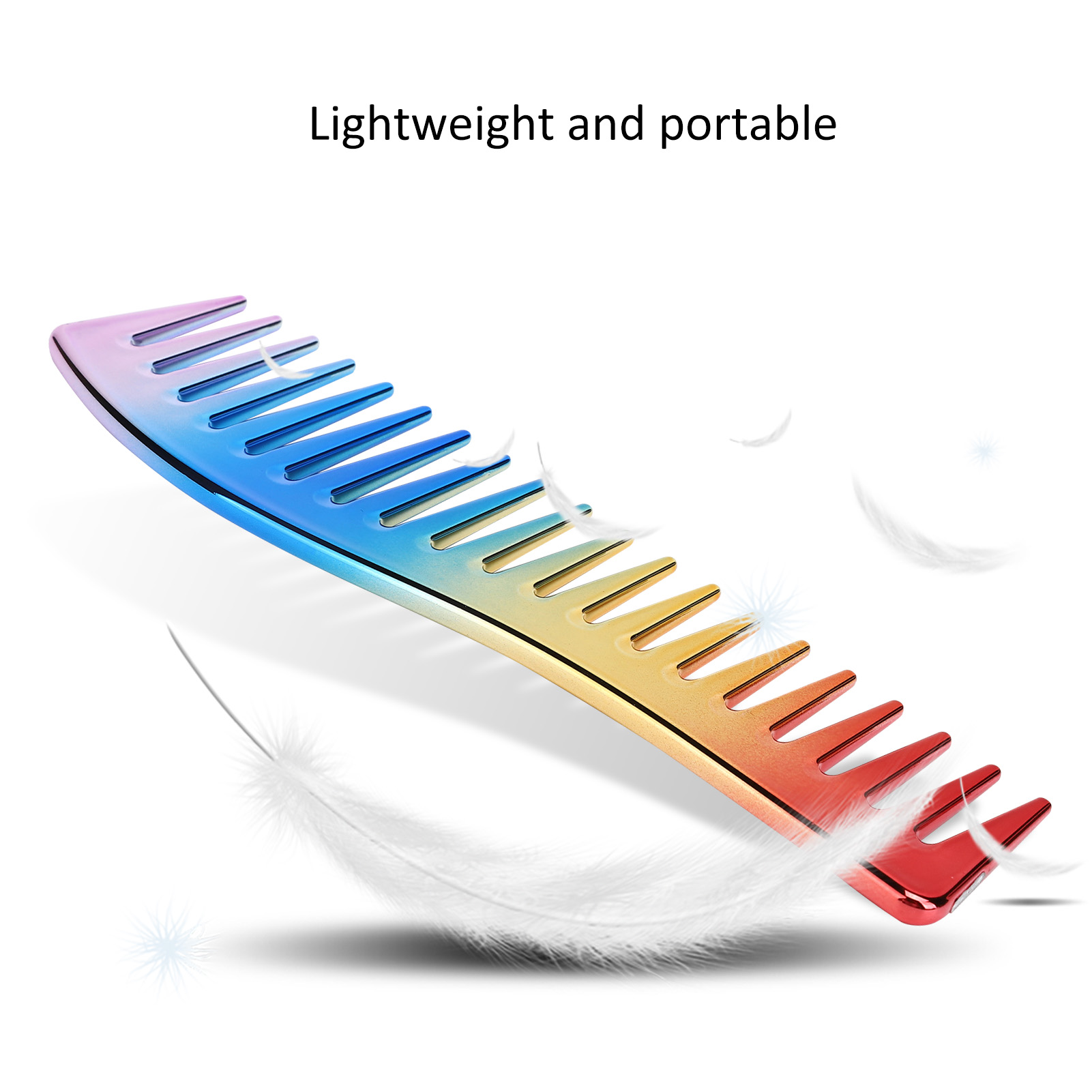 Ein Regenbogenkamm mit Federn drumherum. Leichter und tragbarer Text ist sichtbar.