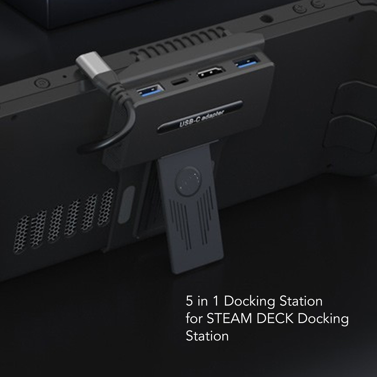 Eine Dockingstation und ein USB-C-Kabel.