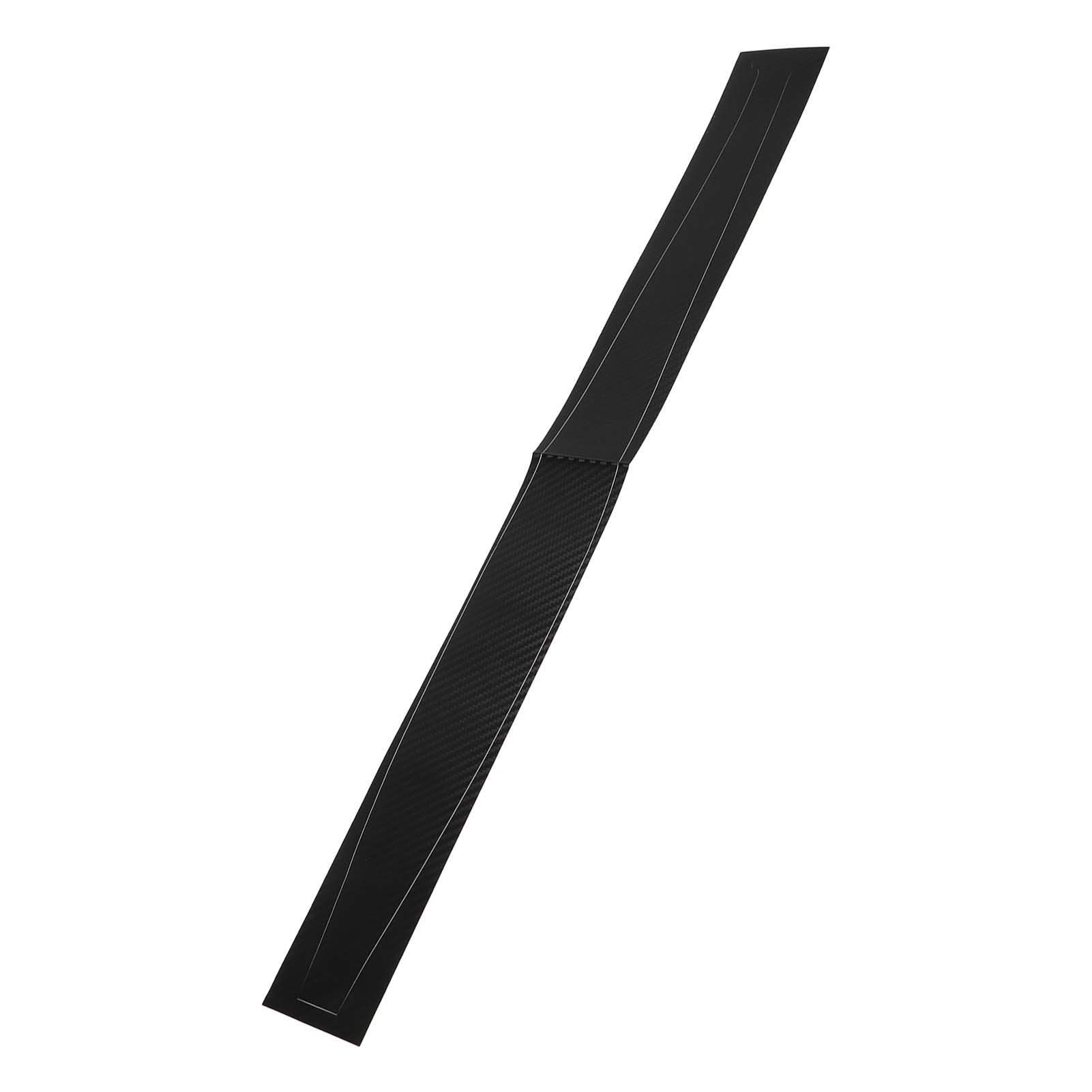 Ein schwarzer Carbonfaserstreifen. Der Streifen hat ein diagonales Webmuster und einen dünnen weißen Rand.