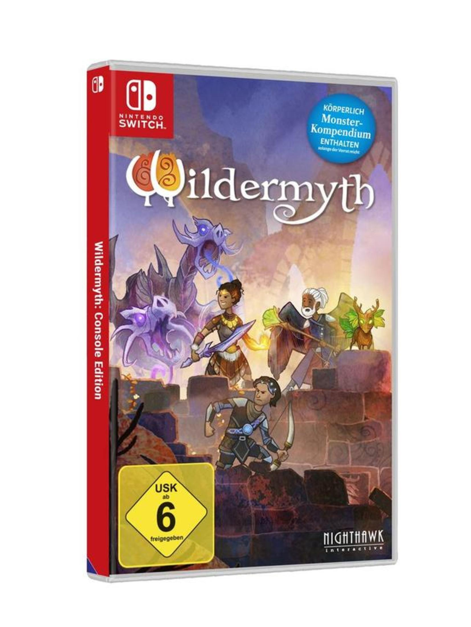 Scatola del gioco per Nintendo Switch. La copertina mostra personaggi in un'ambientazione fantasy con il titolo 'Wildermyth'.