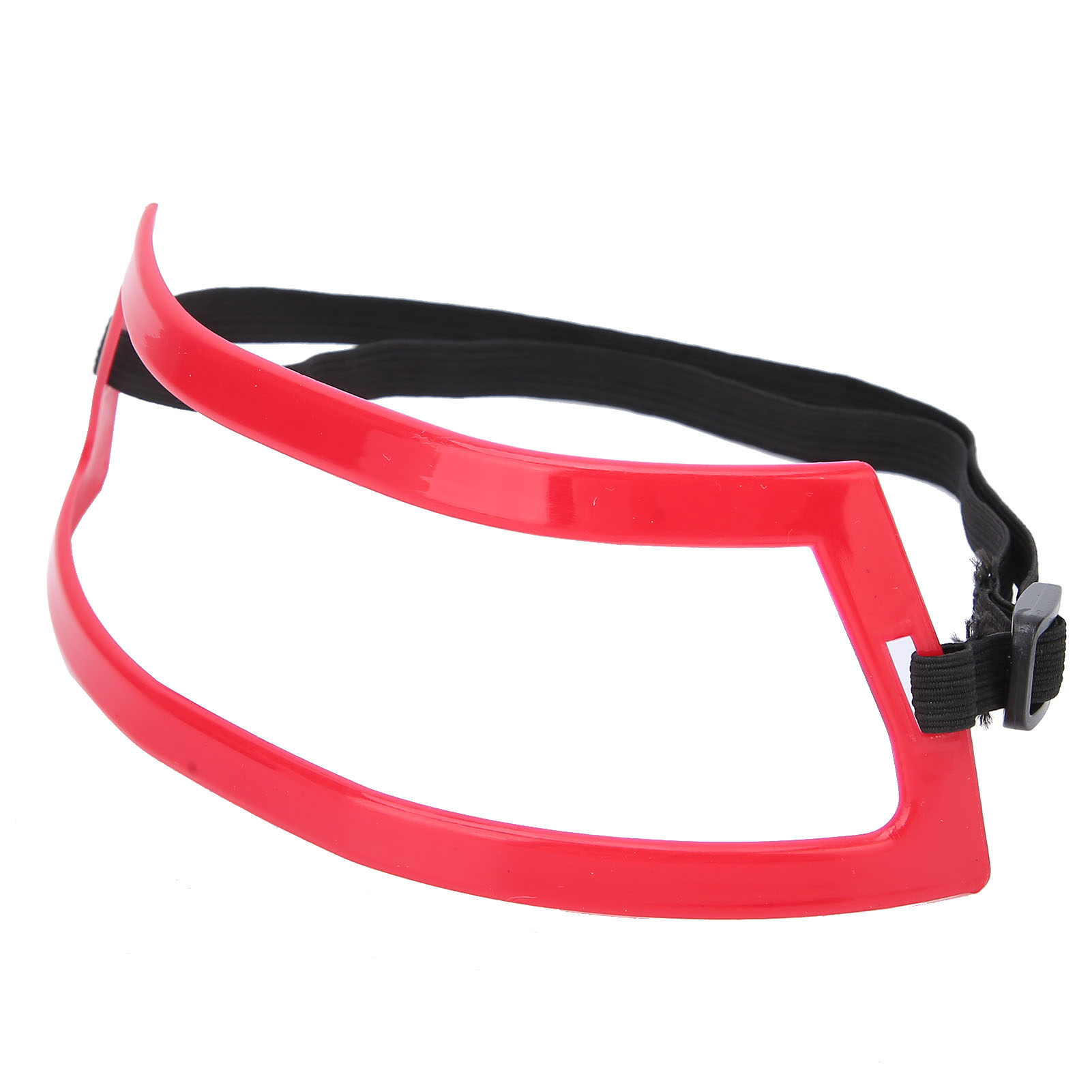 Ein rotes Bartformwerkzeug mit schwarzem Gummiband und Schnalle.