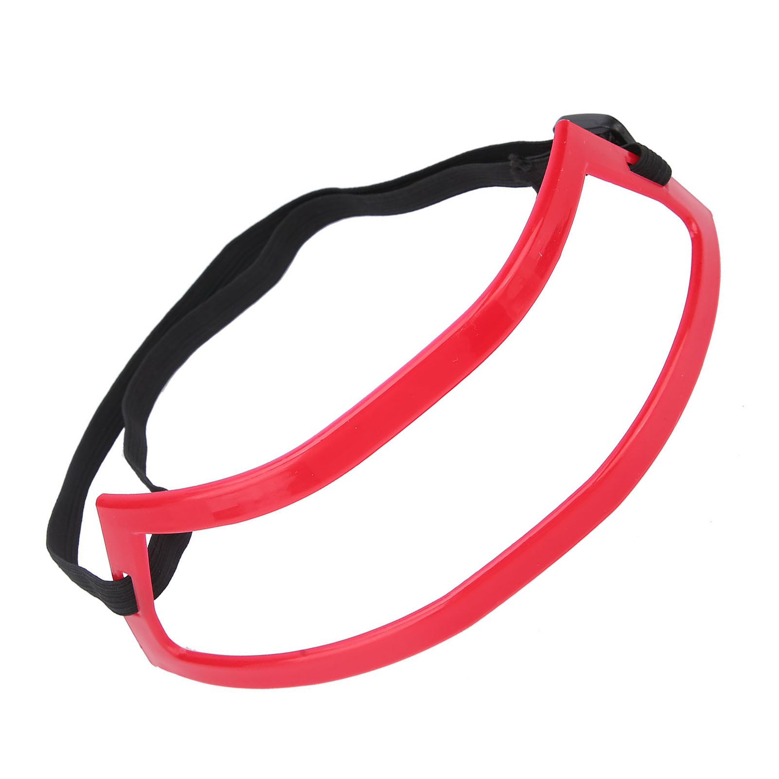 Ein rotes Bartformwerkzeug aus Kunststoff mit einem schwarzen Gummiband.