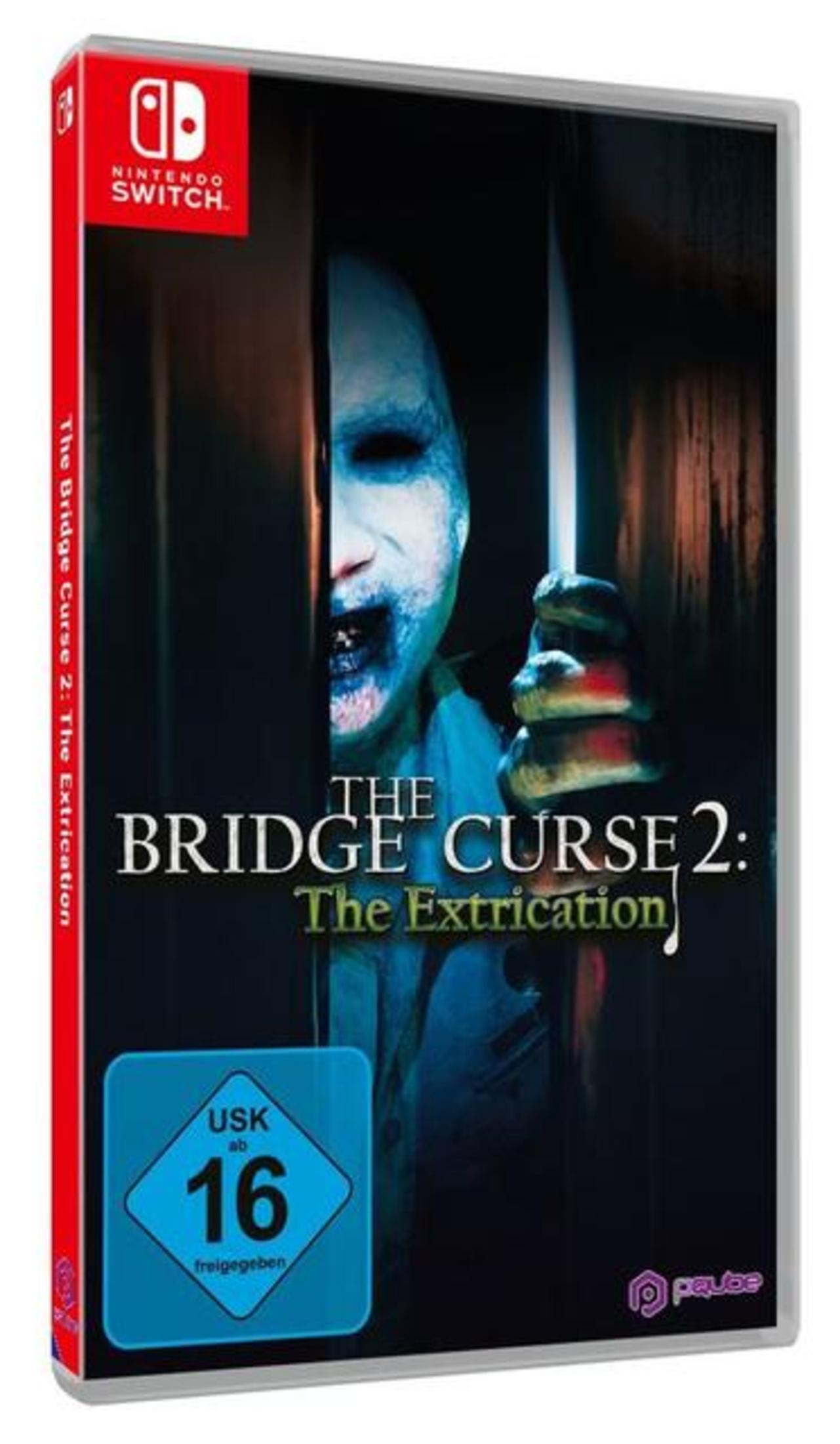 Nintendo Switch-Spielbox für The Bridge Curse 2 mit gruseligem Gesicht und USK 16-Rating.