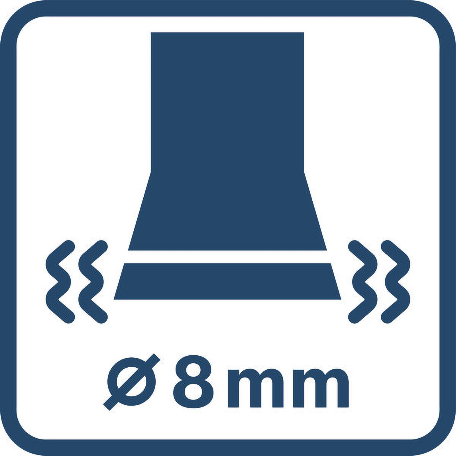 Ein quadratisches Symbol mit einer Grafik eines Rohres mit Wellenlinien und dem Text 8mm.