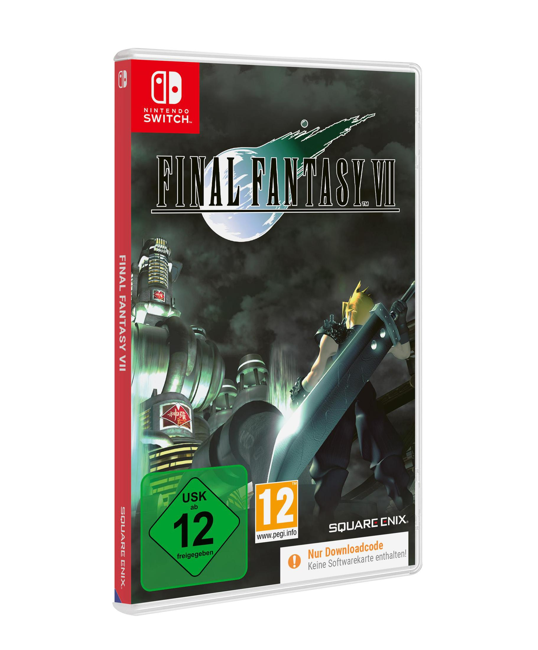 La copertina del gioco Final Fantasy VII per Nintendo Switch con una vista laterale.