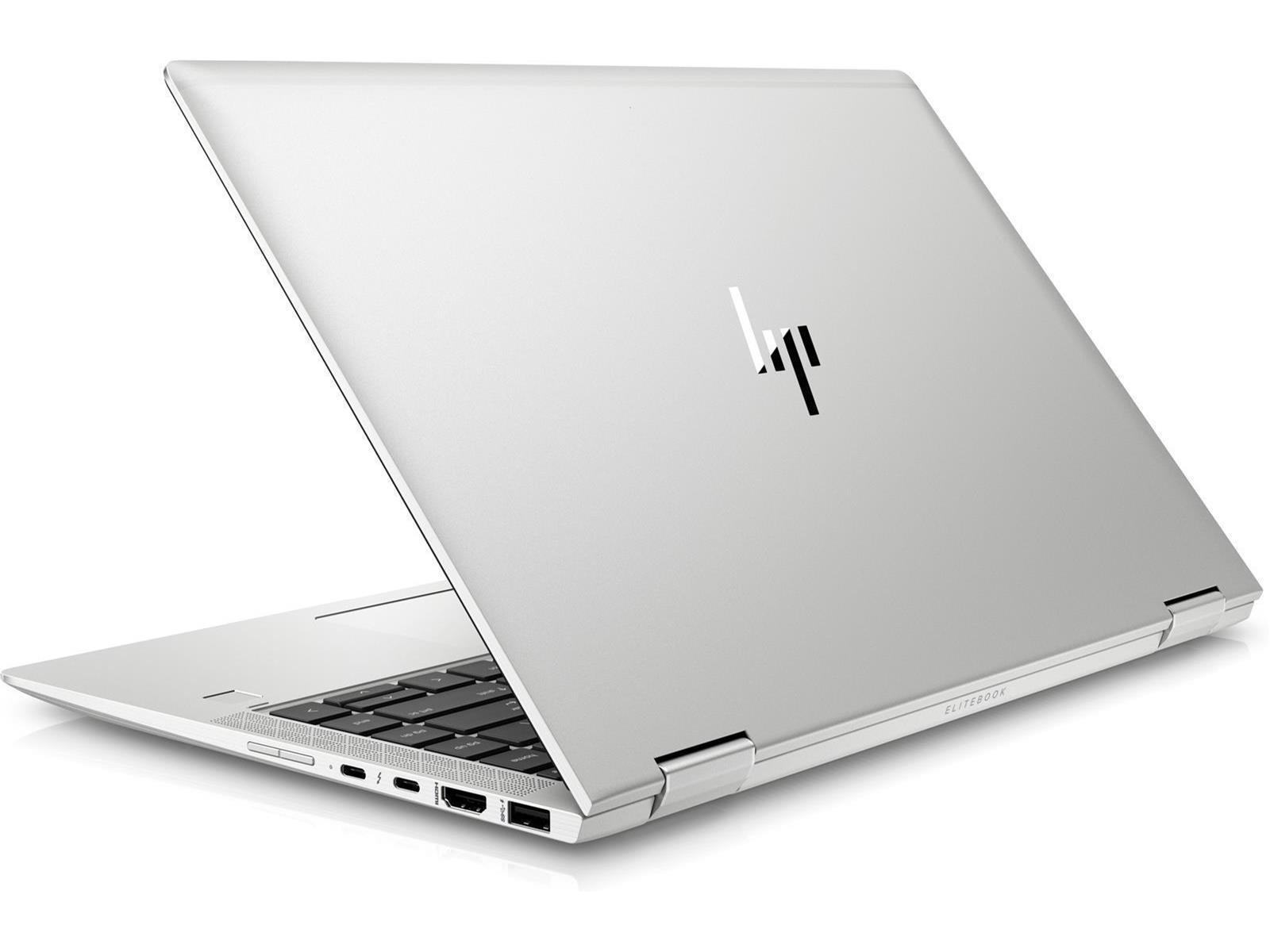Silberner Laptop, geschlossen, Rückansicht. HP-Logo. Elitebook-Etikett. Scharnier sichtbar.
