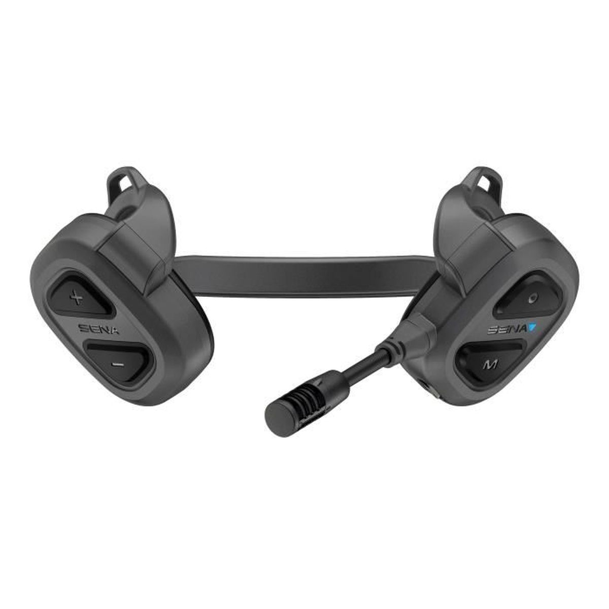 Cuffie nere con due auricolari collegati da una fascia. Include un microfono su un braccio flessibile.