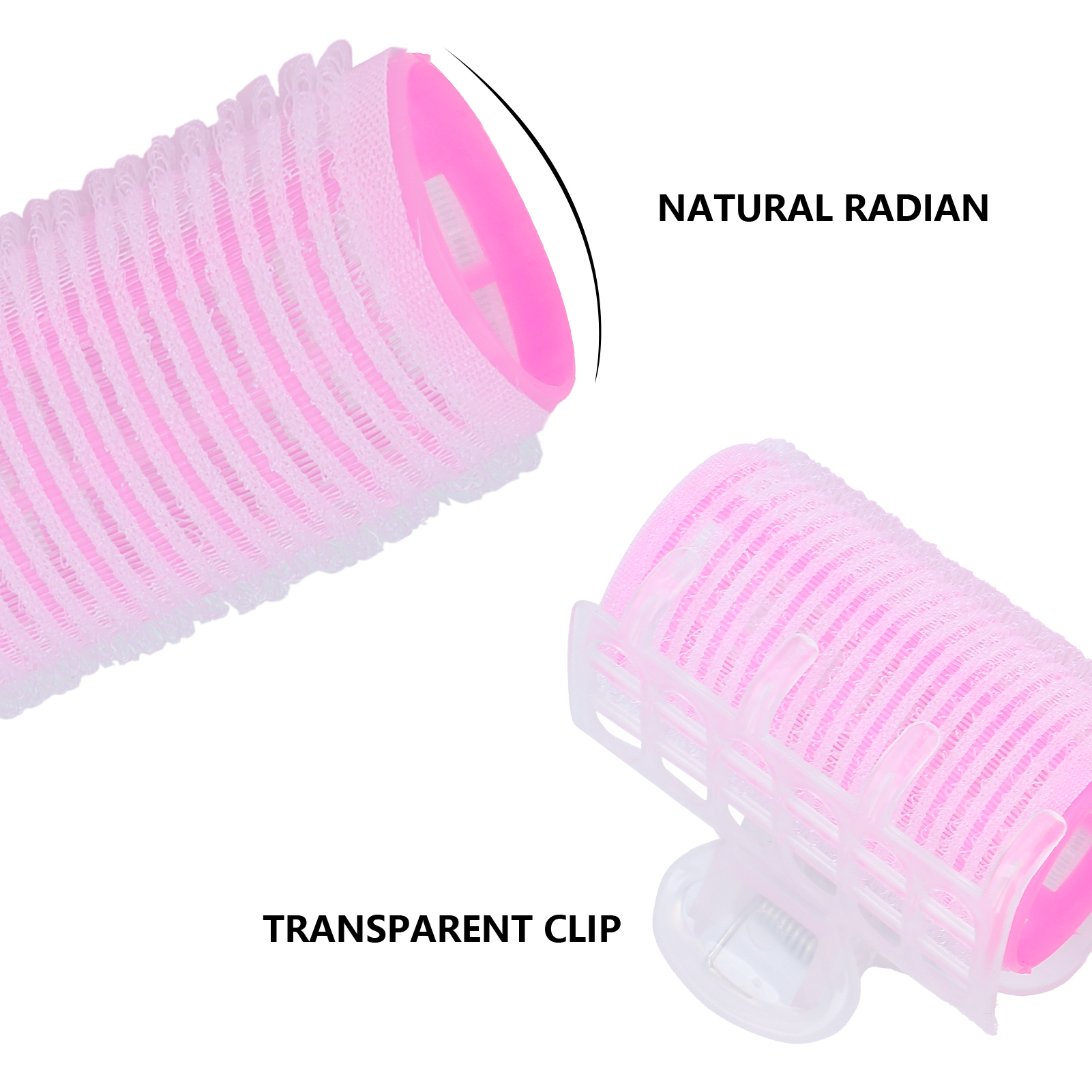 Nahaufnahme einer rosa Haarrolle mit transparentem Clip. Die Rolle hat eine netzartige Oberfläche.