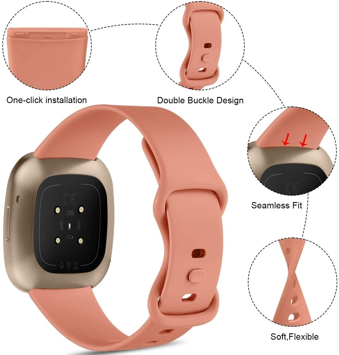 Nahaufnahme eines Smartwatch-Armbands mit Details zum Schnallendesign und zum Installationsvorgang.