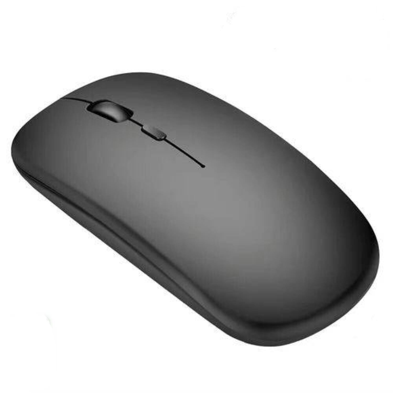 Eine schwarze Computermaus mit Scrollrad und Tasten. Sie befindet sich auf weißem Hintergrund.