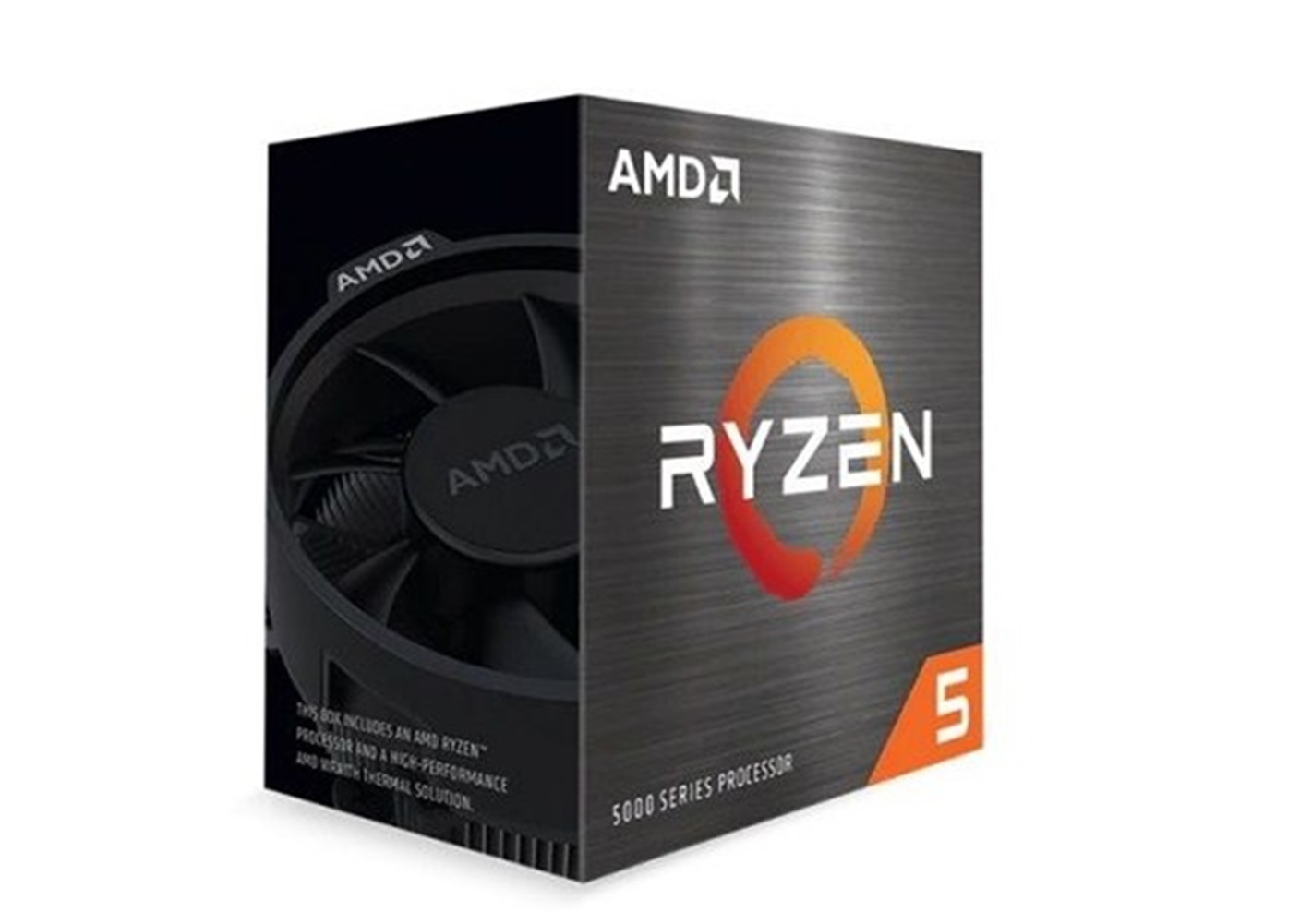 Scatola con processore AMD Ryzen 5. La scatola presenta il logo Ryzen e il numero 5. Lo sfondo è bianco.