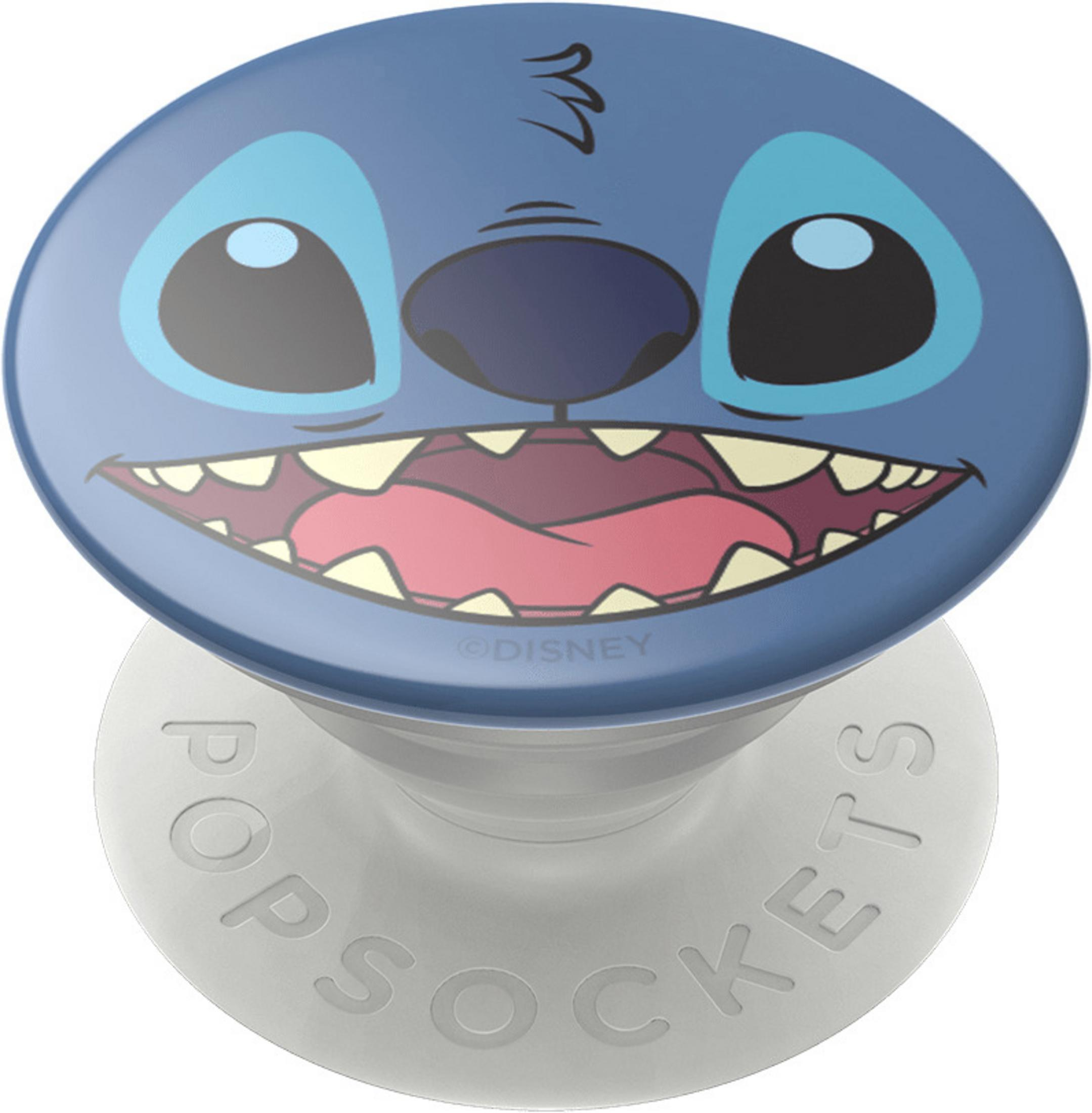 Stitch PopSocket. Lächelndes blaues Stitch-Gesicht auf weißem Hintergrund.