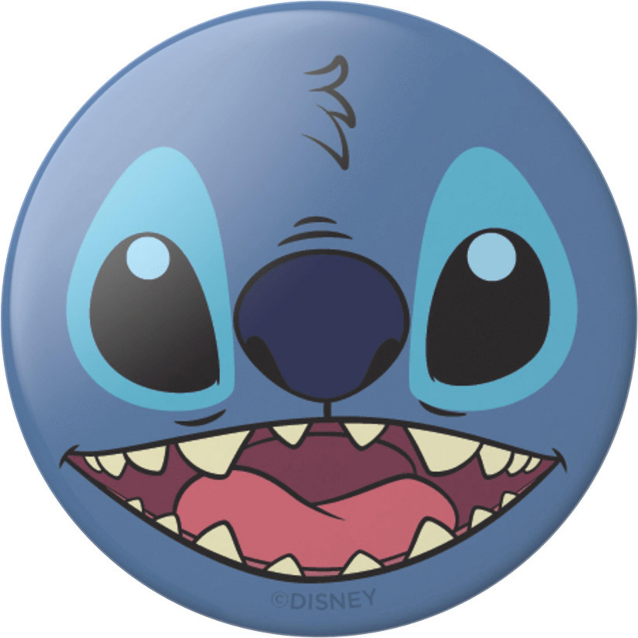 Stitch PopSocket. Blaues Stitch-Gesicht mit offenem Mund und Zähnen.