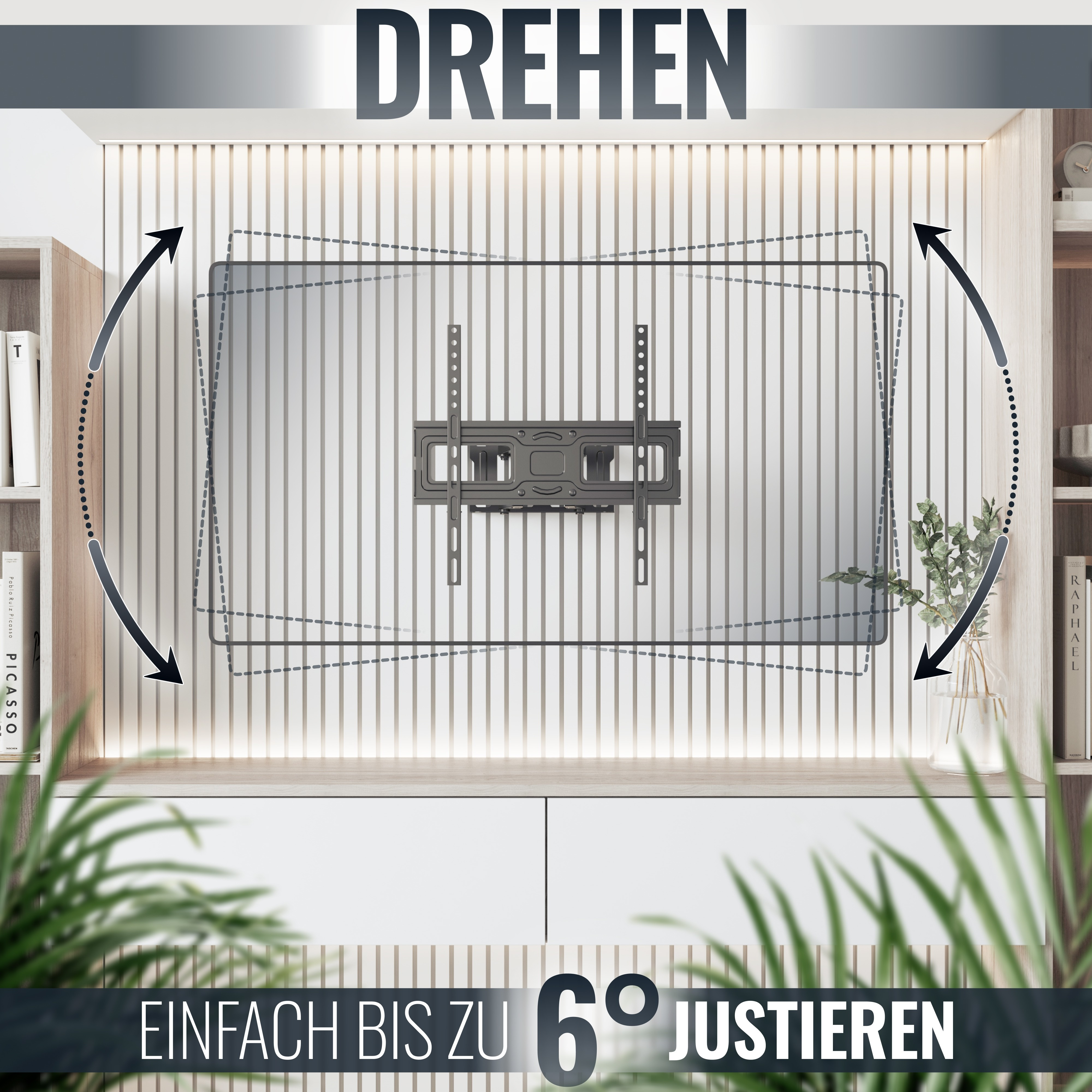 Ein Bild, das zeigt, wie man eine TV-Wandhalterung dreht.